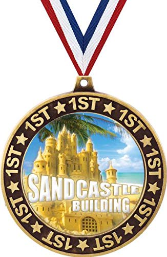 Gold Sandcastle Building Competition 1st Place Trophy Medal - 2.75 Inch Kids Beach Activity Award - Perfect for Summer Beach Games & Sand Sculpture Contests