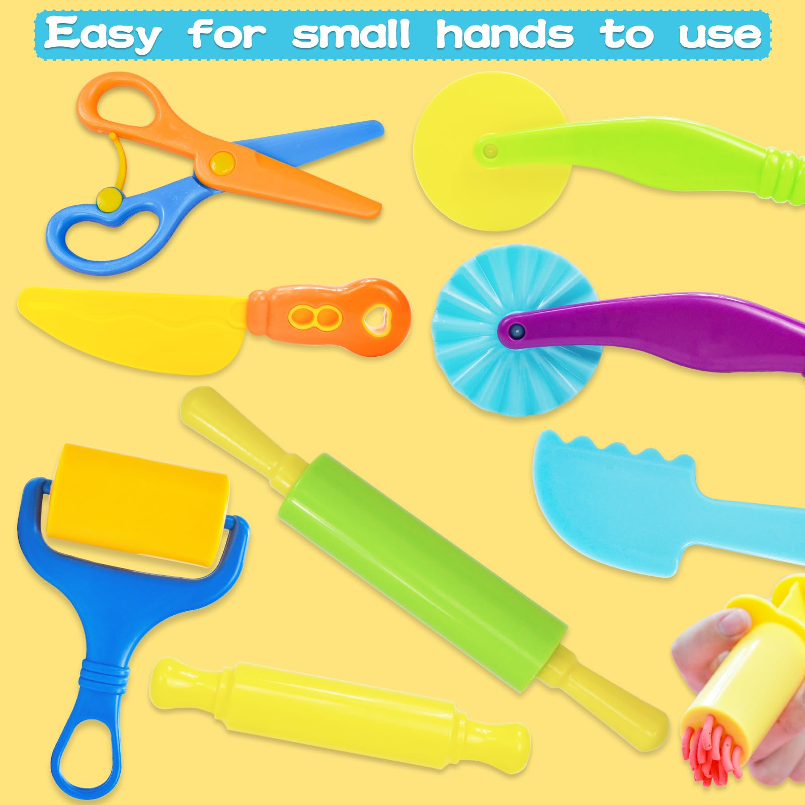 9-Piece Playdough Tool Set for Kids Ages 4-8 - Includes Cutters, Roller, Rolling Pins & Safety Scissors - Creative Dough Accessories for Arts, Crafts & Sensory Play - Perfect for Preschool Learning & Birthday Gifts