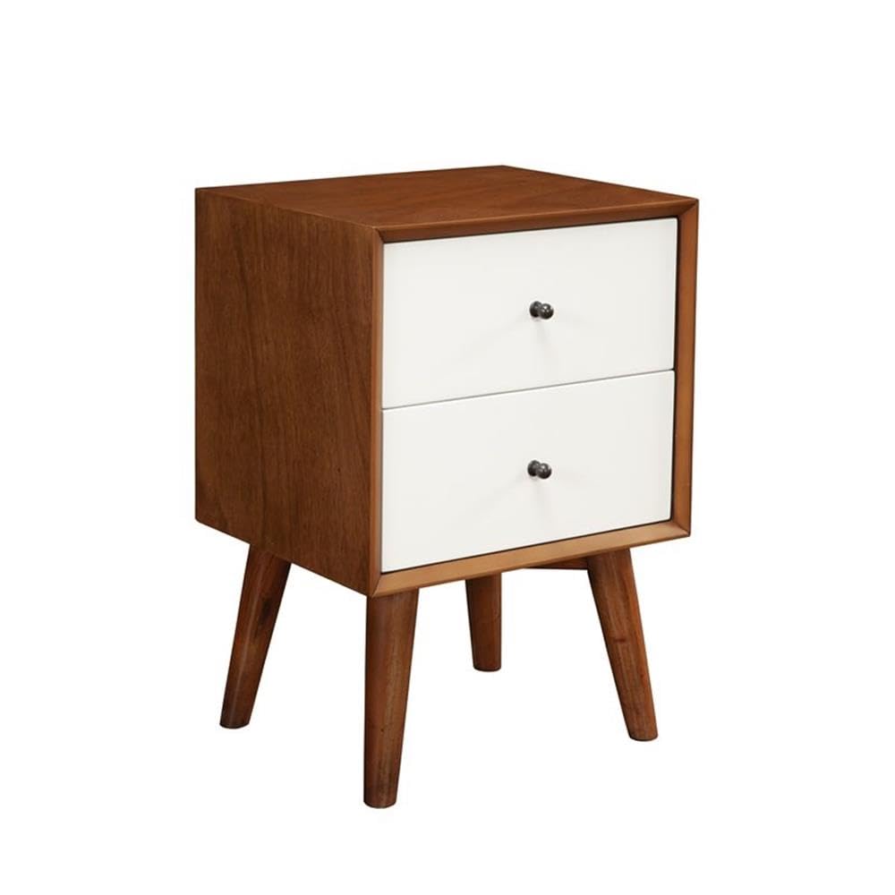 Allora 2-Drawer Two-Tone Wood Nightstand in Acorn & White - Modern Bedside Table for Bedroom, Living Room & Guest Room Storage