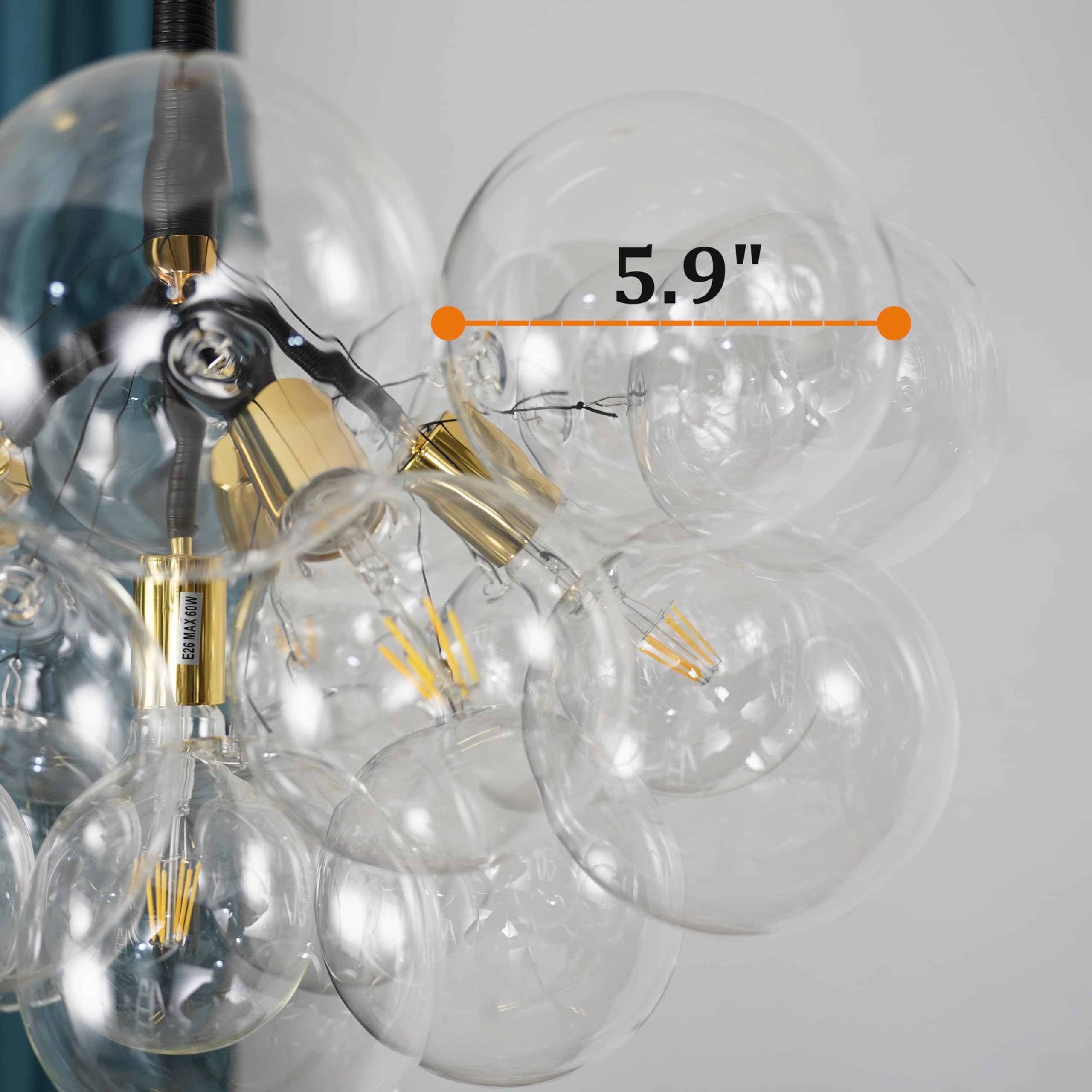 Modern Glass Globe Chandelier - Bubble Ball Pendant Light Fixture with 3 Lights for Bedroom, Living Room, Dining Room & Entrance | Elegant Ceiling Lighting for Home Decor