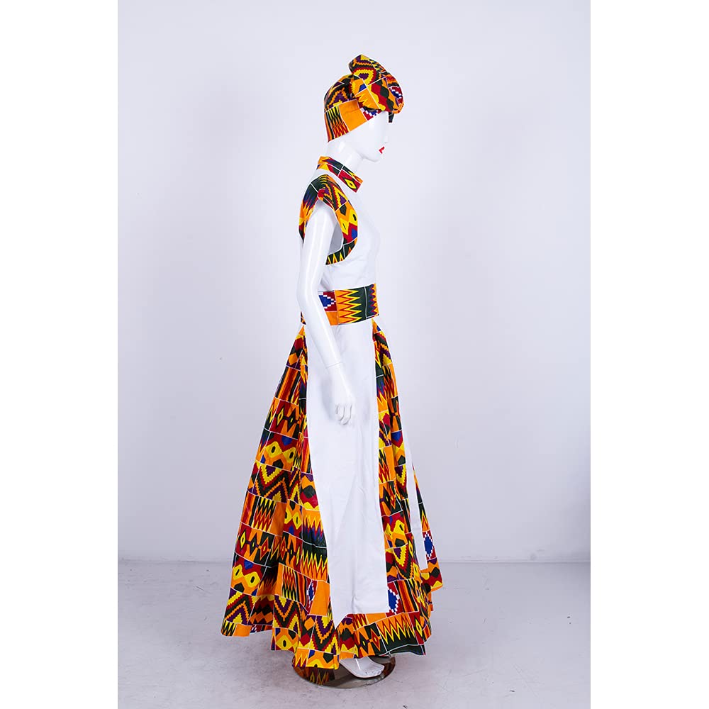 African Print Dresses for Women - Sleeveless Maxi Party Dress with Matching Head Scarf | Plus Size Ethnic Wear for Weddings, Festivals & Cultural Events