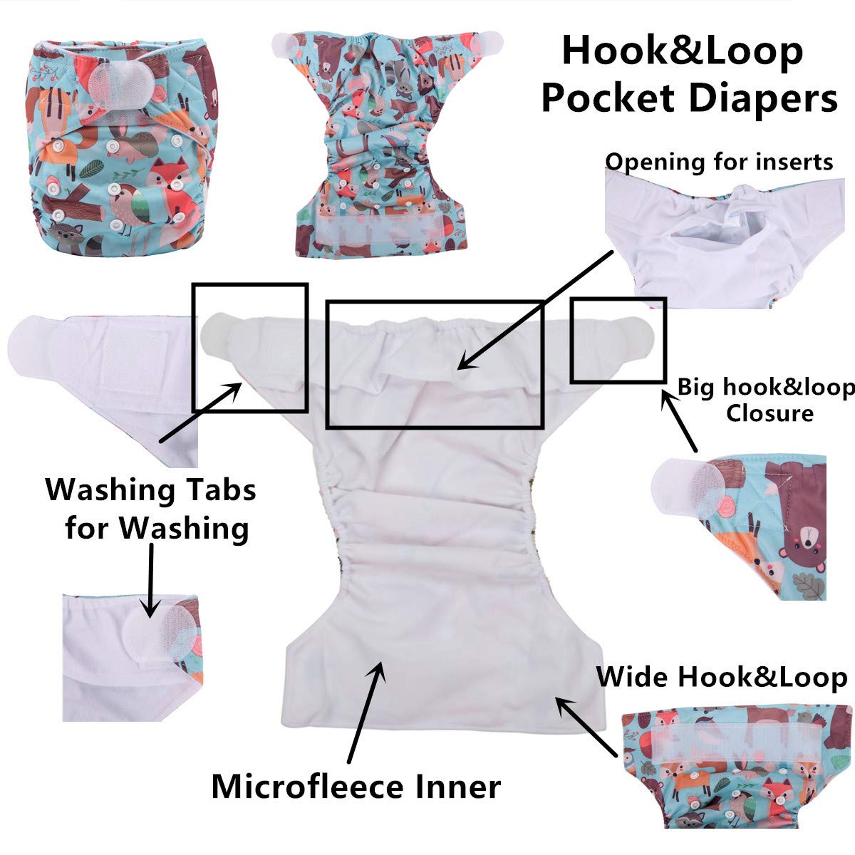 Eco-Friendly Baby Pocket Cloth Diaper with Hook & Loop Fasteners - Green Crocodile Print | Soft, Washable & Reusable for Newborns & Toddlers | Perfect for Daycare, Travel & Eco-Conscious Parenting