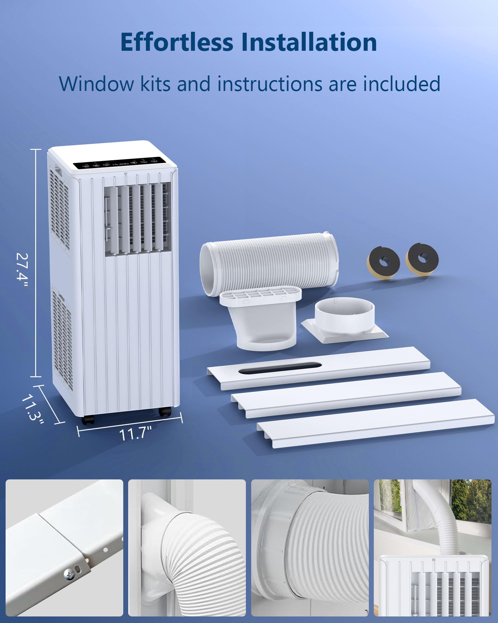 8000 BTU Portable Air Conditioner with Dehumidifier & Fan - Remote Control, Cools up to 300 Sq.Ft - Perfect for Bedroom, Kitchen, Office & Small Spaces | ASHRAE Certified