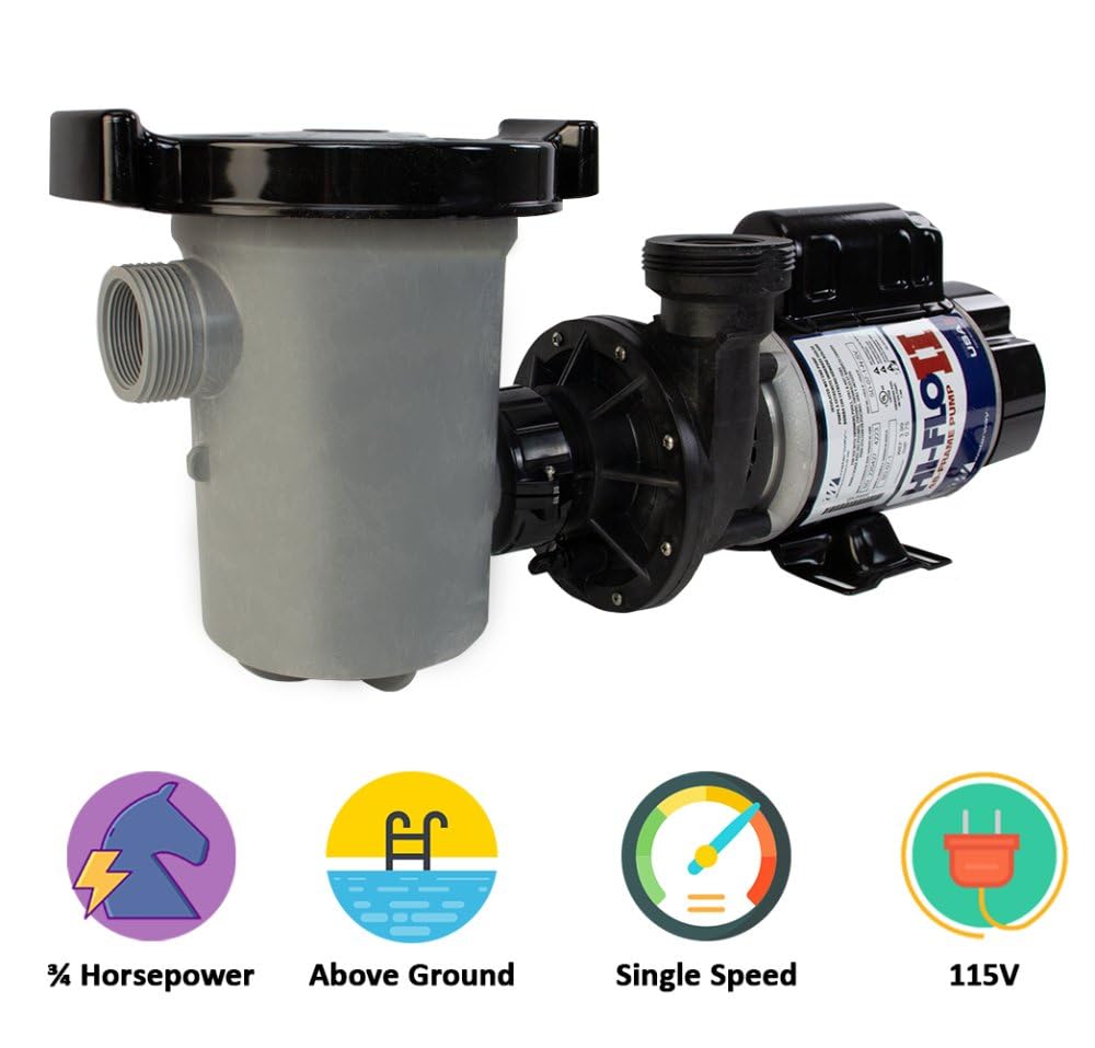 Waterway HI-Flo II 3/4 HP Top Discharge Pump for Above Ground Pools - High Performance Pool Water Circulation System for Clean and Clear Swimming Water