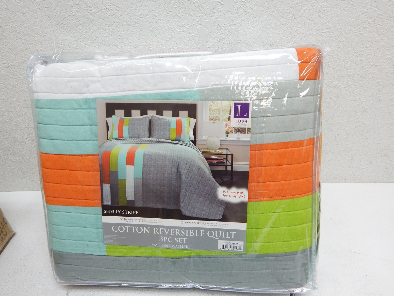 Lush Decor Shelly Stripe Quilt Set - Modern Geometric Reversible 3-Piece Bedding | Full/Queen Size in Orange & Gray - Perfect for Contemporary Bedrooms & Guest Room Makeovers