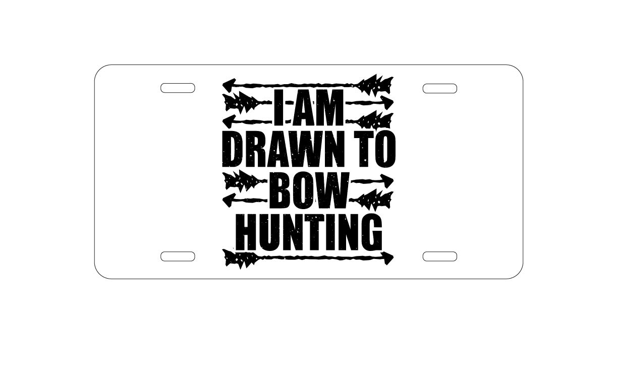 Custom Aluminum Vanity License Plate for Cars - Personalized 'I Am Drawn to Bow Hunting' Design | Front Bumper Decoration for Trucks & Vehicles | Hunting Enthusiast Gift Idea