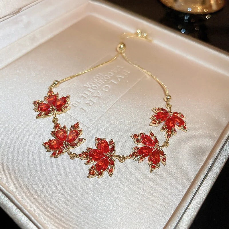 Orange Maple Leaf Bracelet - Handmade Woodland Jewelry Gift for Women | Nature Inspired Leaf Bracelet | Perfect for Outdoor Adventures, Fall Fashion & Boho Style