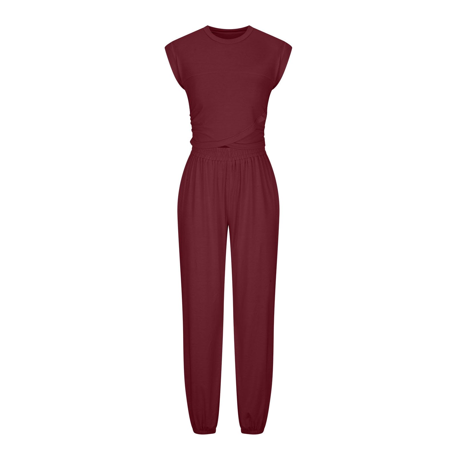 Women's 2-Piece Lounge Set - Sleeveless Crewneck Top & Track Pants with Pockets | Casual Sweatsuit Outfit for Home, Gym, Running Errands & Streetwear Fashion