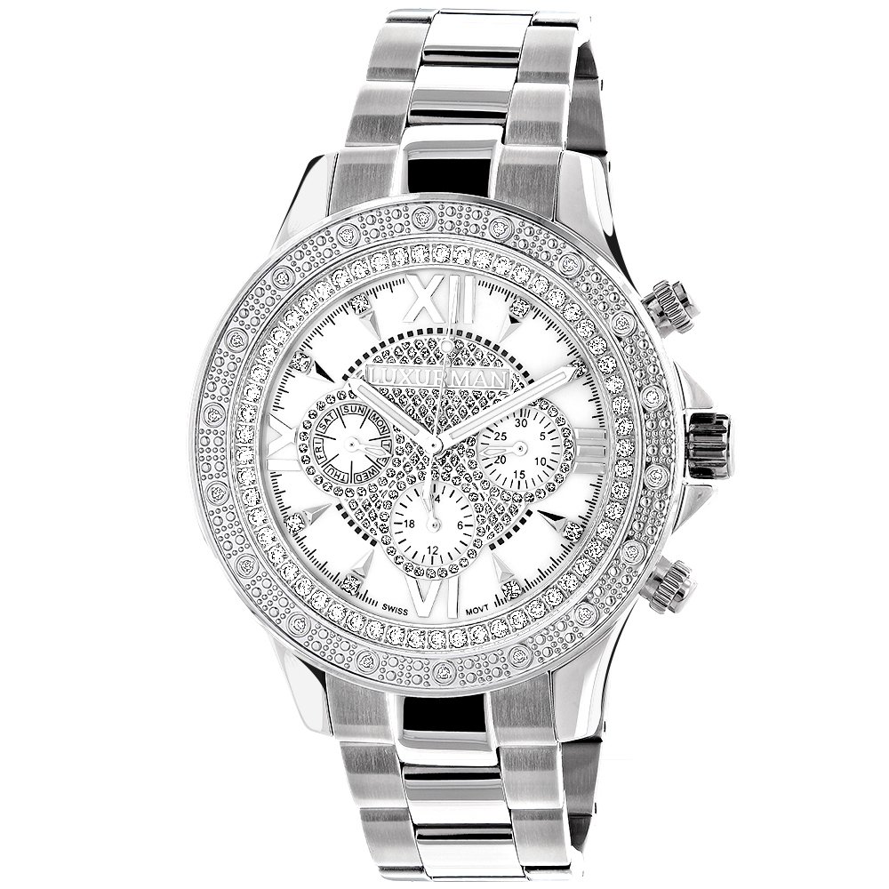 LUXURMAN Men's Diamond Watch - 0.2ct White Mother of Pearl Dial, Waterproof Luxury Dress Watch for Business, Wedding & Formal Occasions