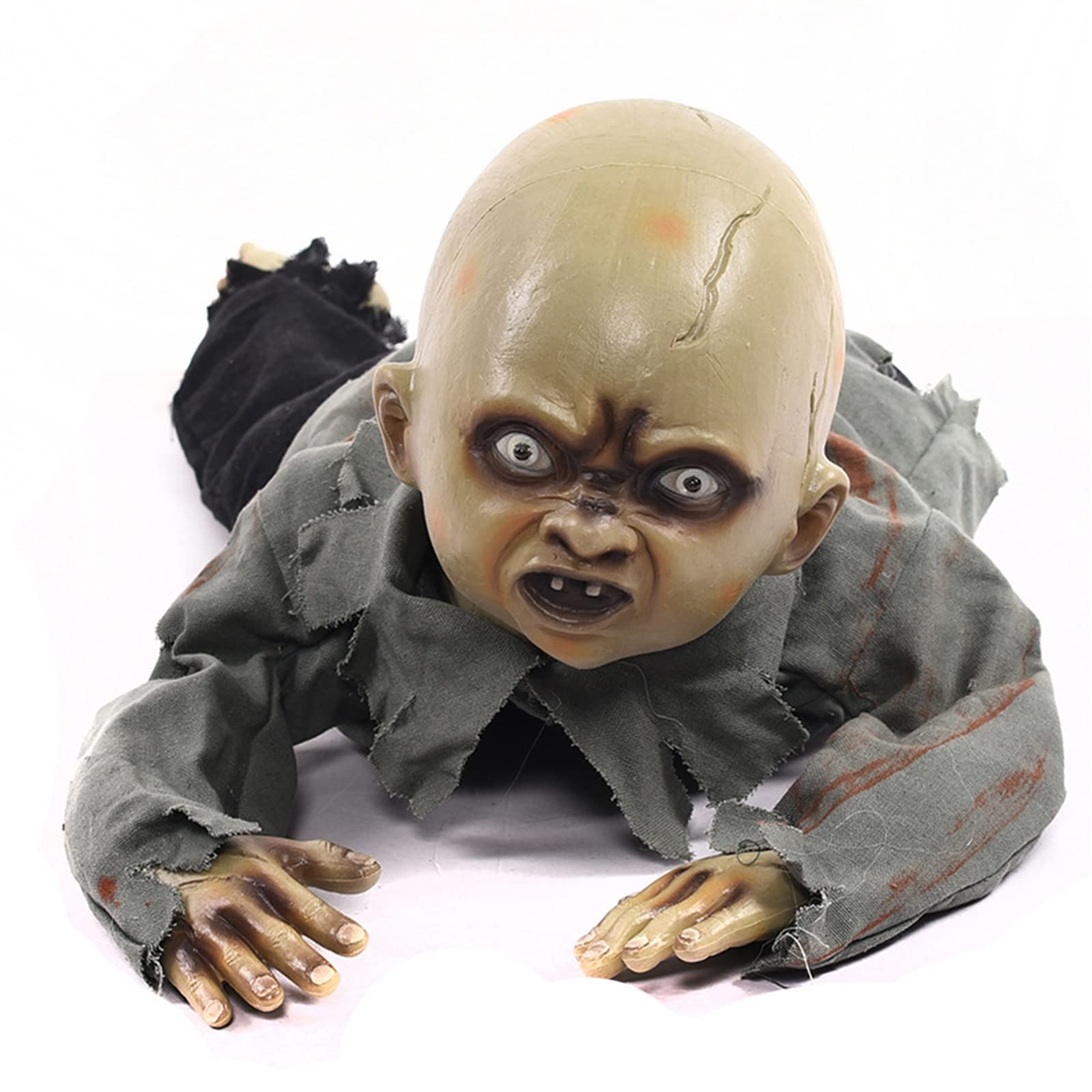 DAJISI Halloween Scary Decorations - Haunted Doll with Horror Sound & Glowing Eyes, Lifelike Crawling Zombie Ghost Doll for Haunted House Party | Spooky Home Decor, Halloween Party Props, Horror Movie Set Design