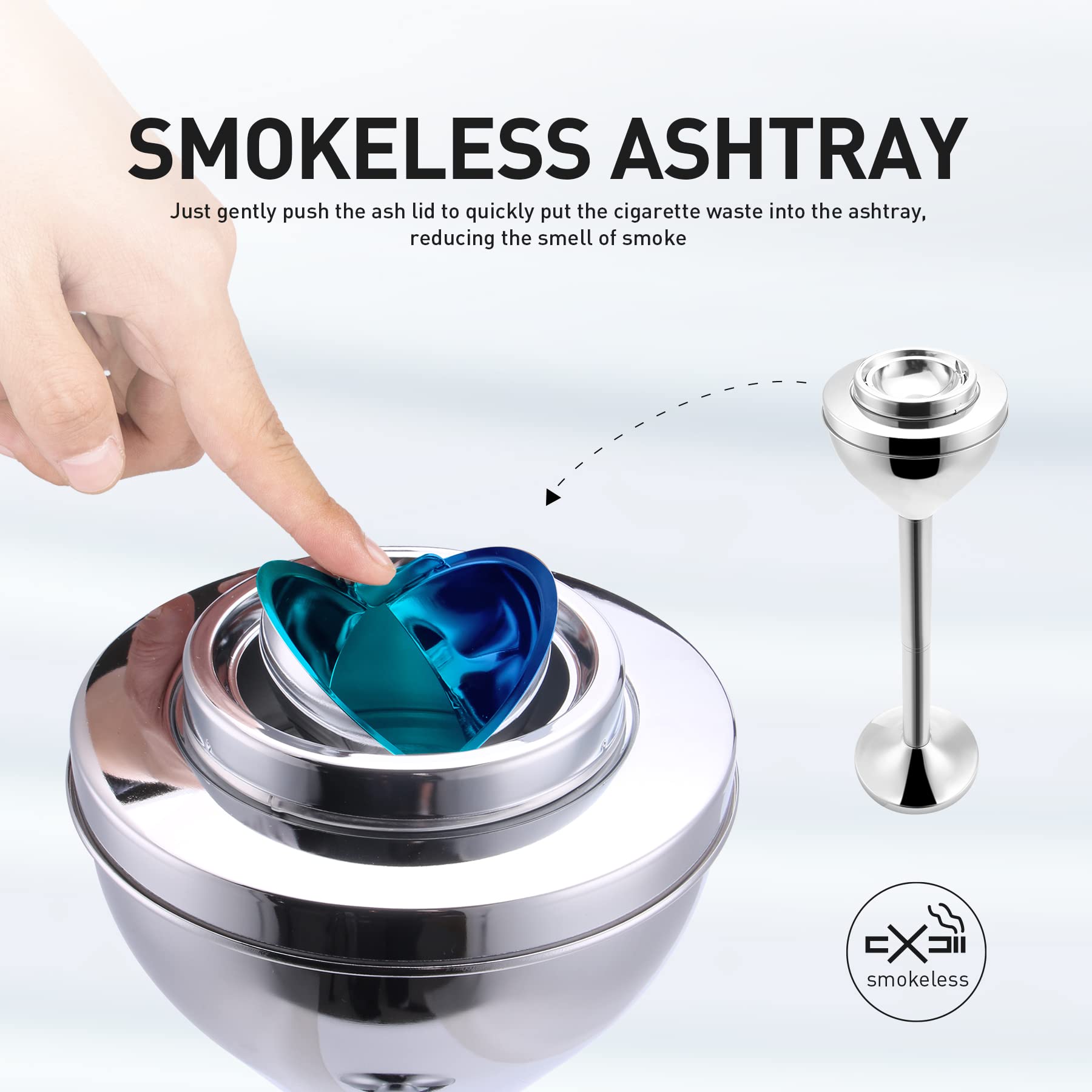 Large Outdoor Standing Ashtray for Patio - Tall Commercial Metal Cigarette & Cigar Ash Tray with Lid - Perfect for Backyard, Smoking Areas, and Public Spaces