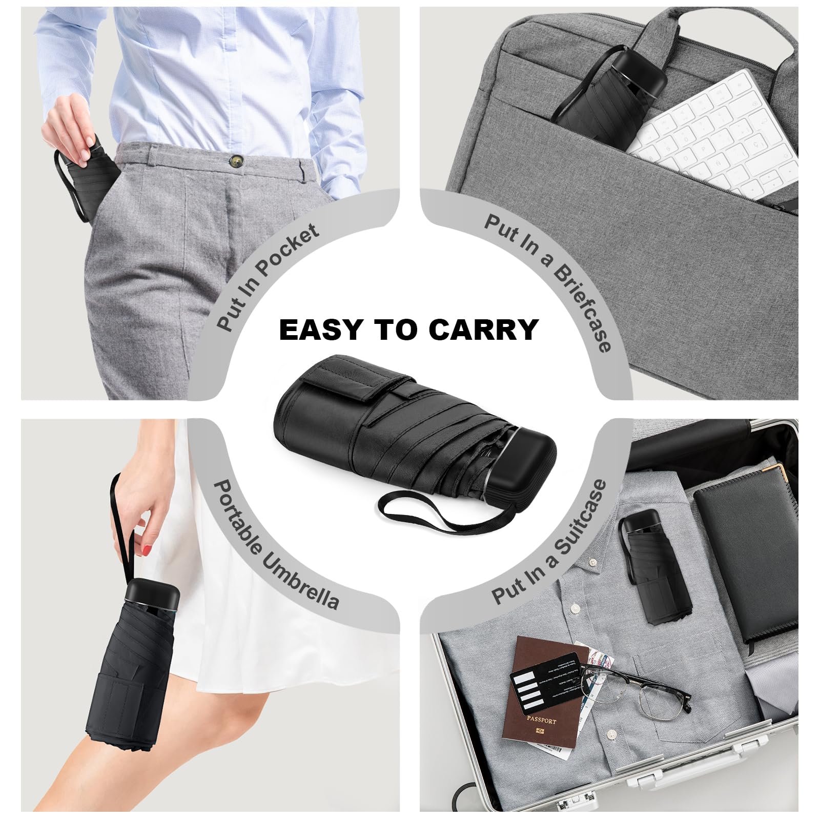 LEAGERA Mini Compact Travel Umbrella - Waterproof Small Umbrella for Women & Men - Fits in Purse & Pocket - Perfect for Light Rain & Everyday Use - Ideal for Commuting, Travel & Outdoor Activities