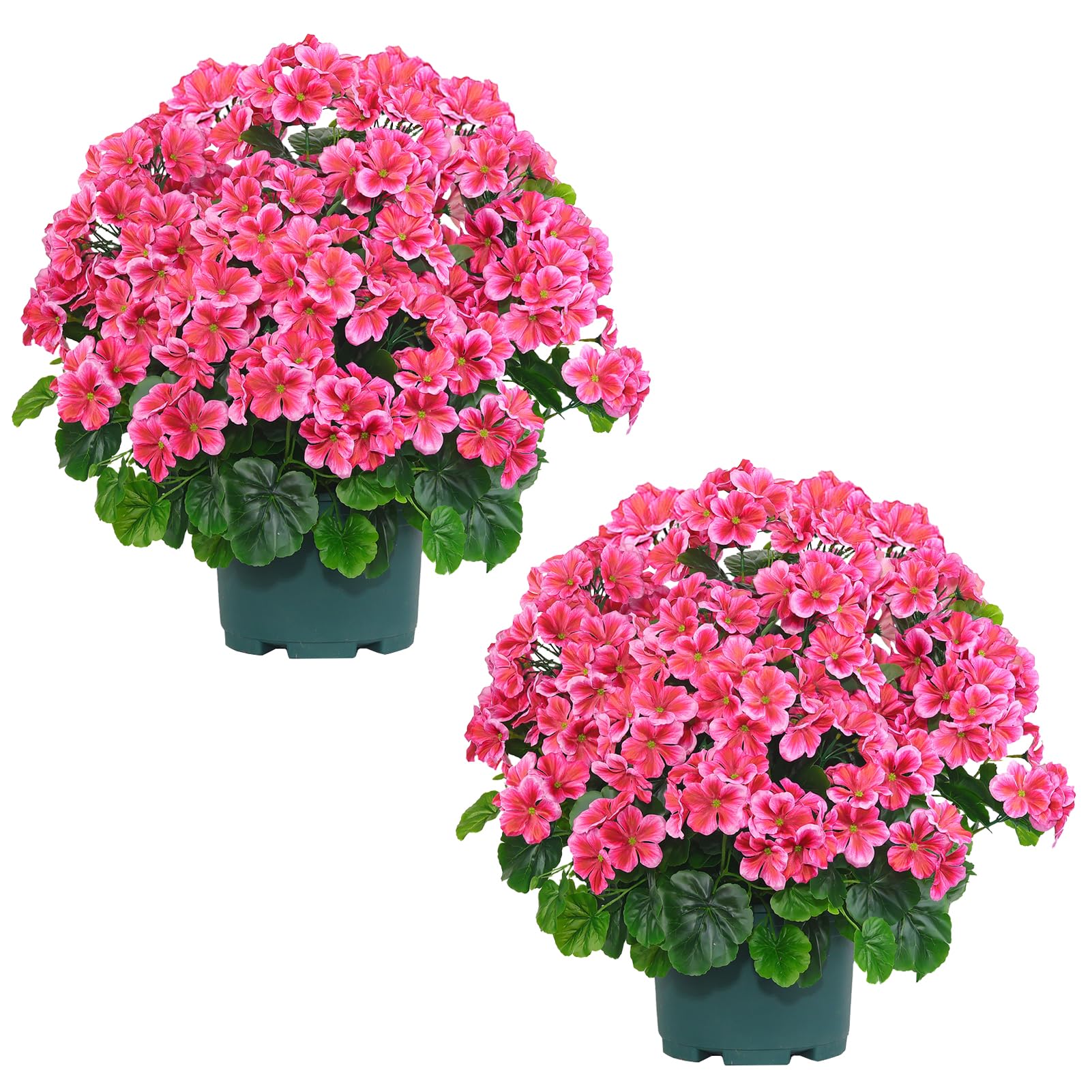 20” Artificial Topiary Potted Fake Geraniums Bush - UV Resistant Outdoor Decor for Front Porch, Garden, Yard & Patio - Dark Pink - Perfect for Home, Office & Wedding Decorations