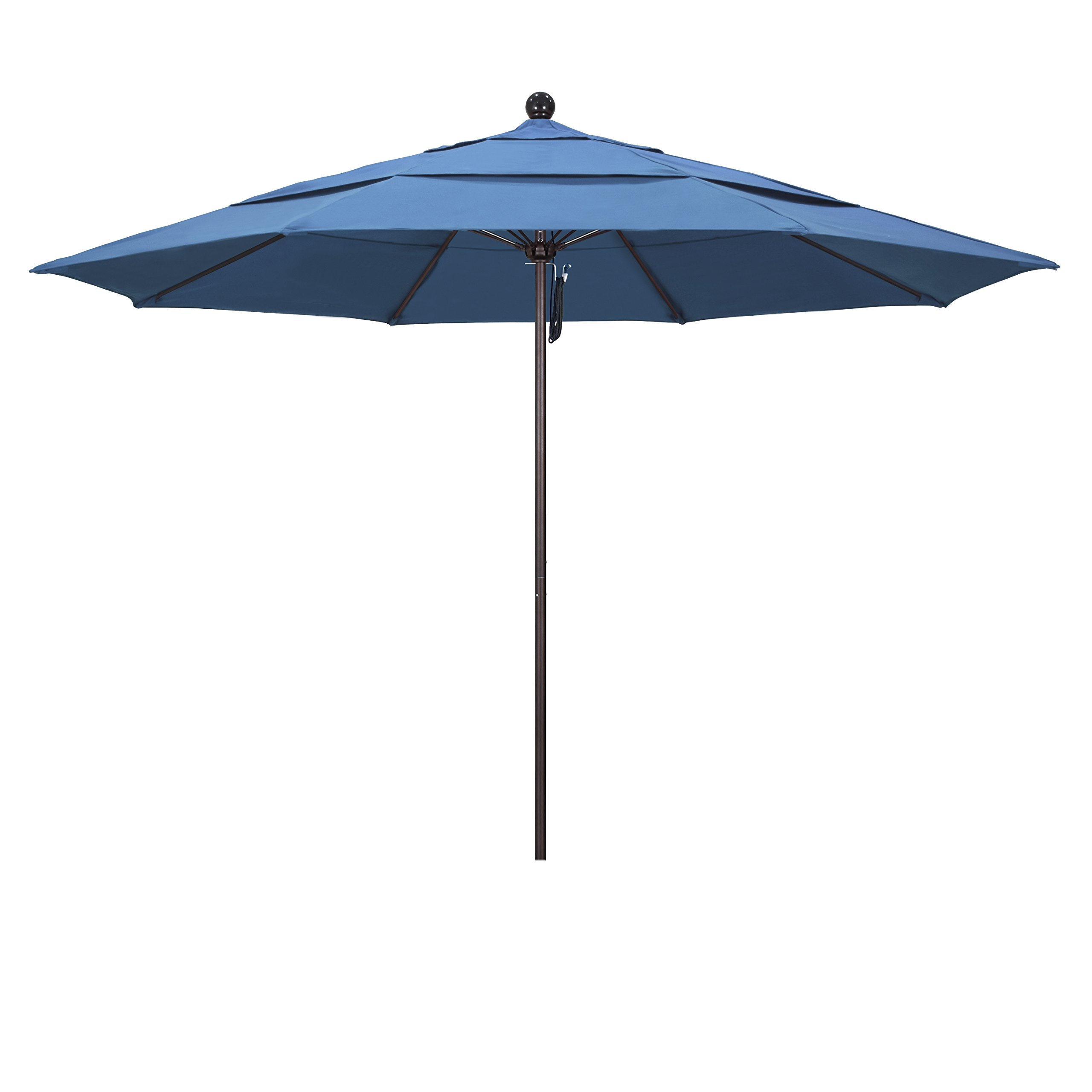 11' Round Aluminum Fiberglass Umbrella - Bronze Pole & Frost Blue Fabric for Patio & Poolside