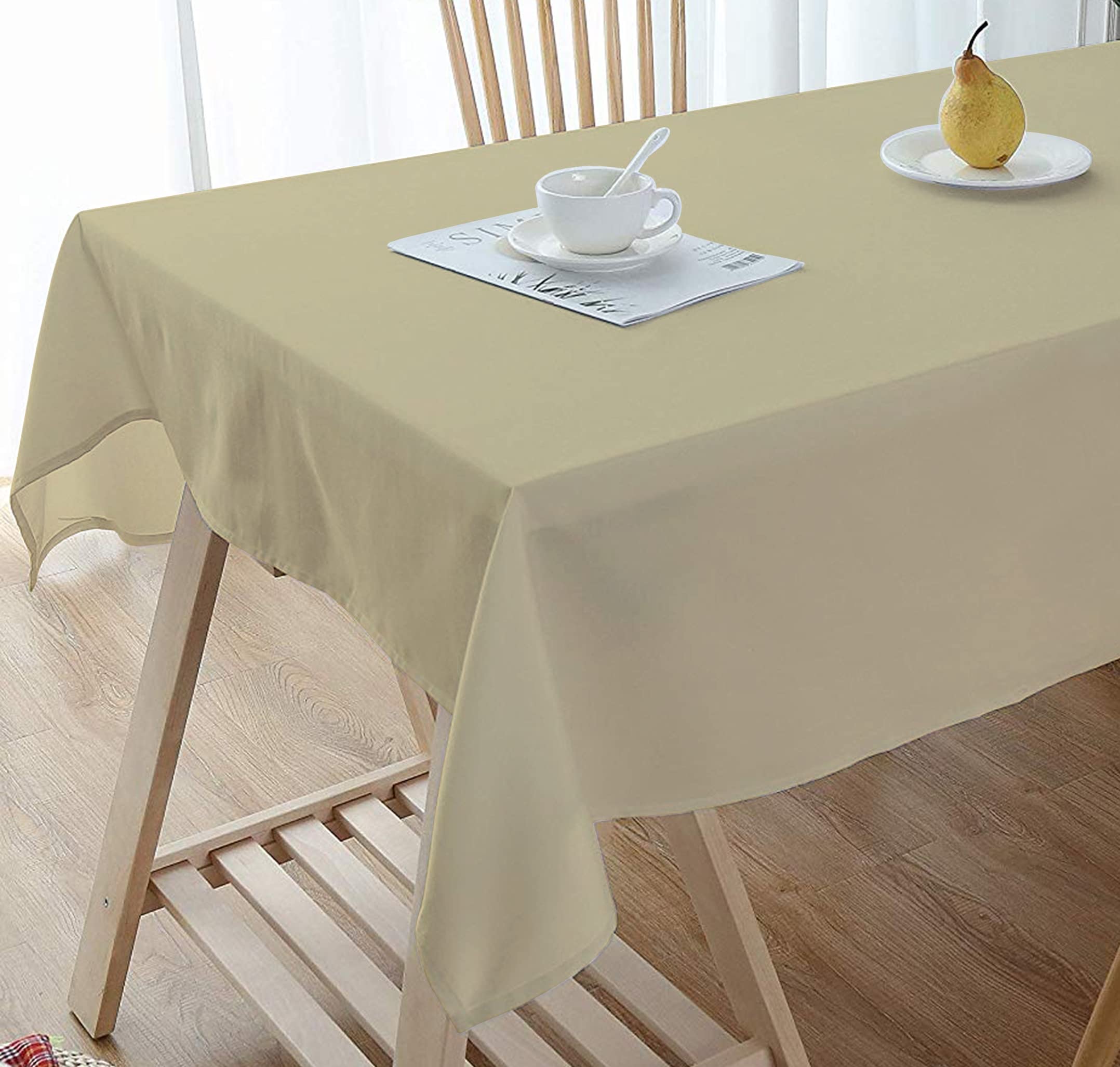 Premium 100% Cotton Soft Plain Tablecloth - 56 x 72 Inch Beige Dining Table Cover for 4 Seater | Washable & Wrinkle-Resistant | Perfect for Family Dinners, Parties & Holiday Decor