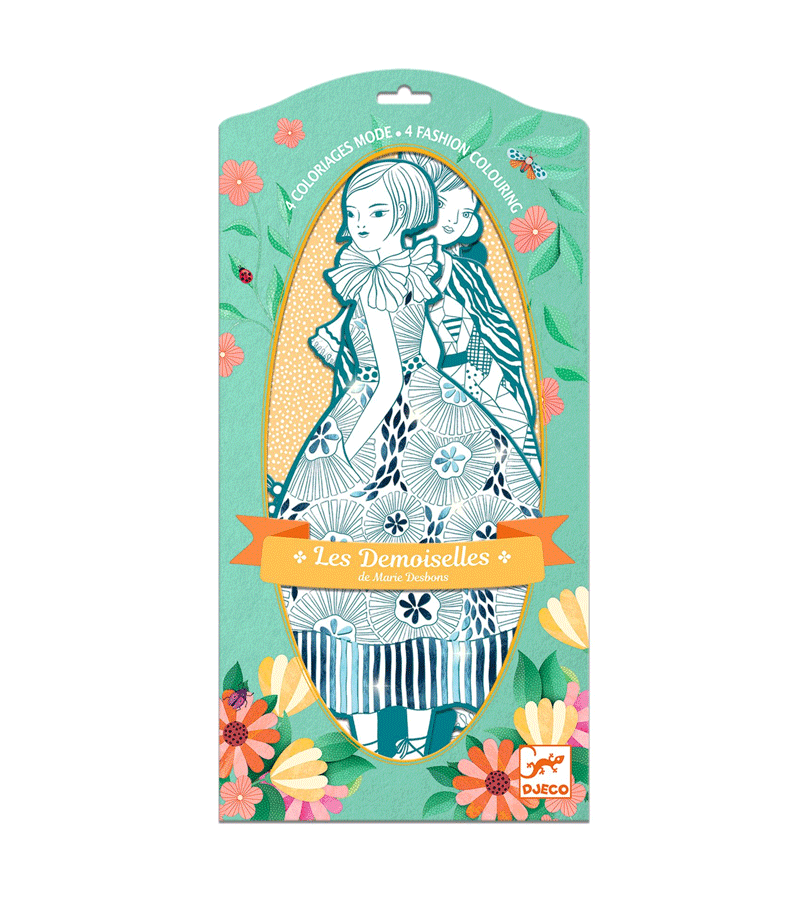 Rebekka & Friends Les Demoiselles Fashion Coloring Book by Djeco - Creative Art Activity for Kids, Teens & Adults | Perfect for Relaxation, Birthday Gifts & Family Bonding