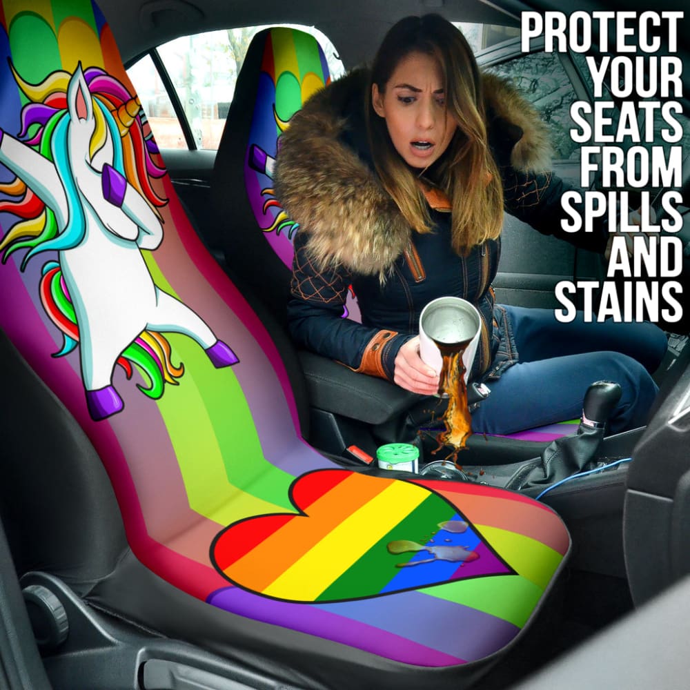 Rainbow Unicorn Car Seat Covers - LGBT Pride Heart Design - Soft & Durable Universal Fit - Perfect for Pride Month, LGBTQ+ Events & Unique Car Decor