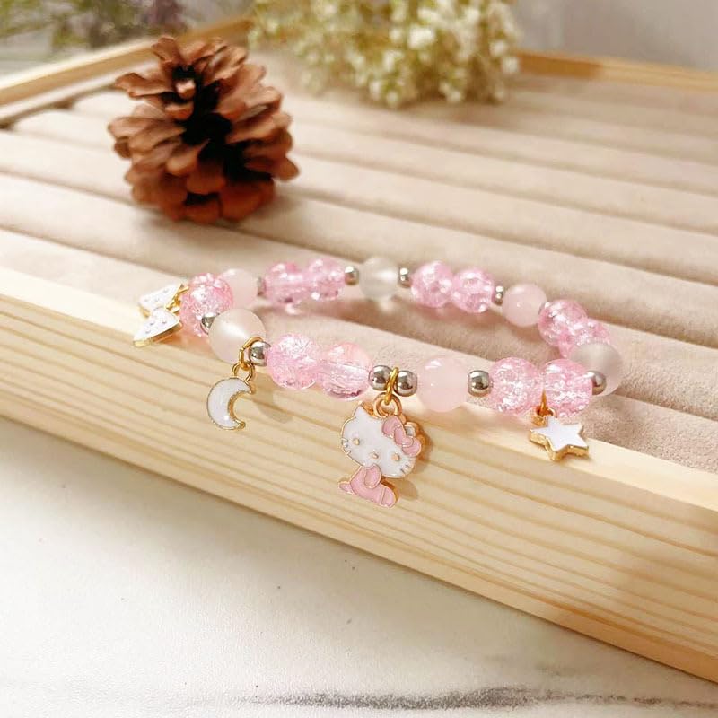 NIQIPOK Cute Cartoon Kawaii Crystal Bead Bracelet - Elastic Beaded Friendship Bracelet for Women & Girls - Anime Matching Relationship Bracelet Set - Perfect for Gifts, Parties & Everyday Wear