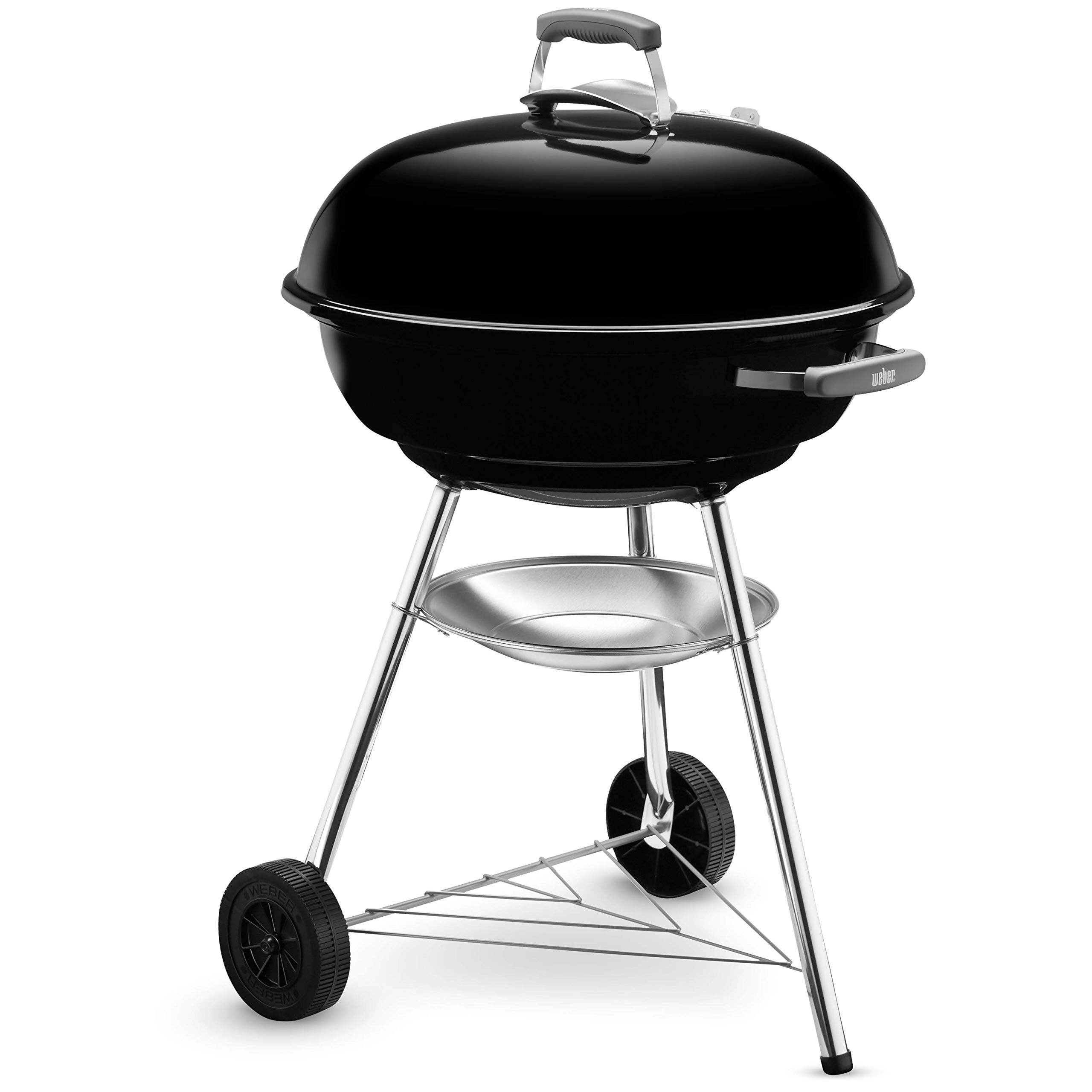 Weber Compact Kettle Charcoal Grill - 22.4 Inch (57cm) Porcelain-Enameled BBQ Grill with Tripod Stand & Wheels, Chrome-Plated Cooking Grate - Perfect for Backyard, Camping & Tailgating (Model 1321004) - Black