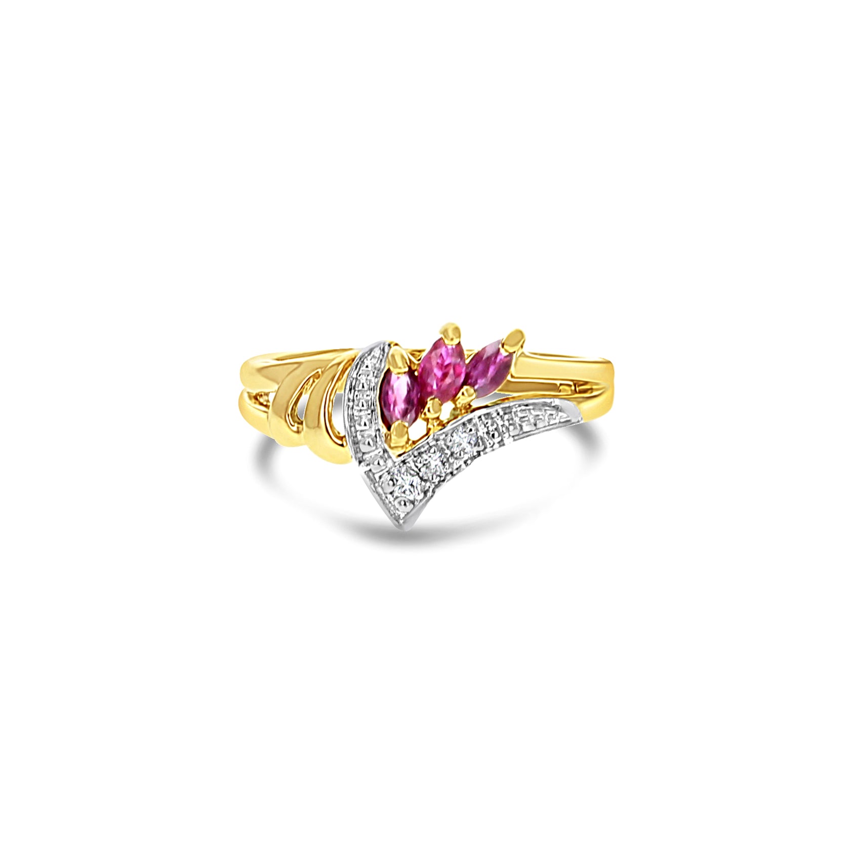 14K Yellow Gold Pave Diamond and Ruby Ring for Women - Elegant Stackable Band for Engagement, Anniversary, or Special Occasion Gifts