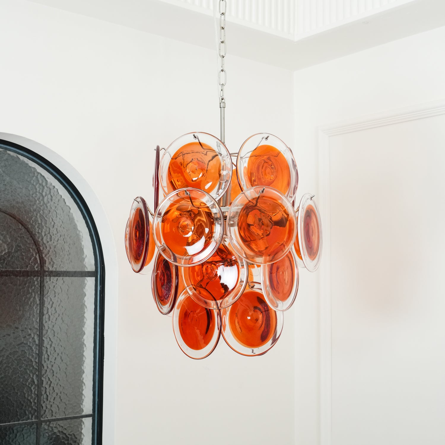 Murano Orange Disk Glass Chandelier - Handcrafted Venetian Glass Ceiling Light Fixture for Dining Room, Living Room, or Bedroom Decor