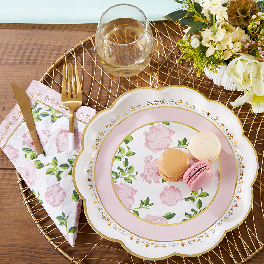 Premium 9-inch Pink Paper Plates for Tea Party - Set of 16 | Elegant Disposable Tableware for Afternoon Tea, Bridal Showers & Birthday Celebrations