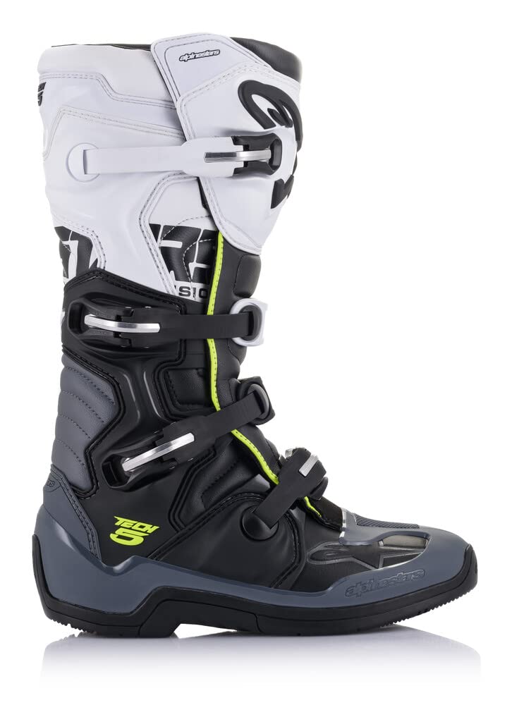 Alpinestars Tech 5 Motorcycle Boots for Men - Black/Dark Grey/White - Size 8 US - Durable Off-Road Riding Boots for Motocross & Enduro Racing