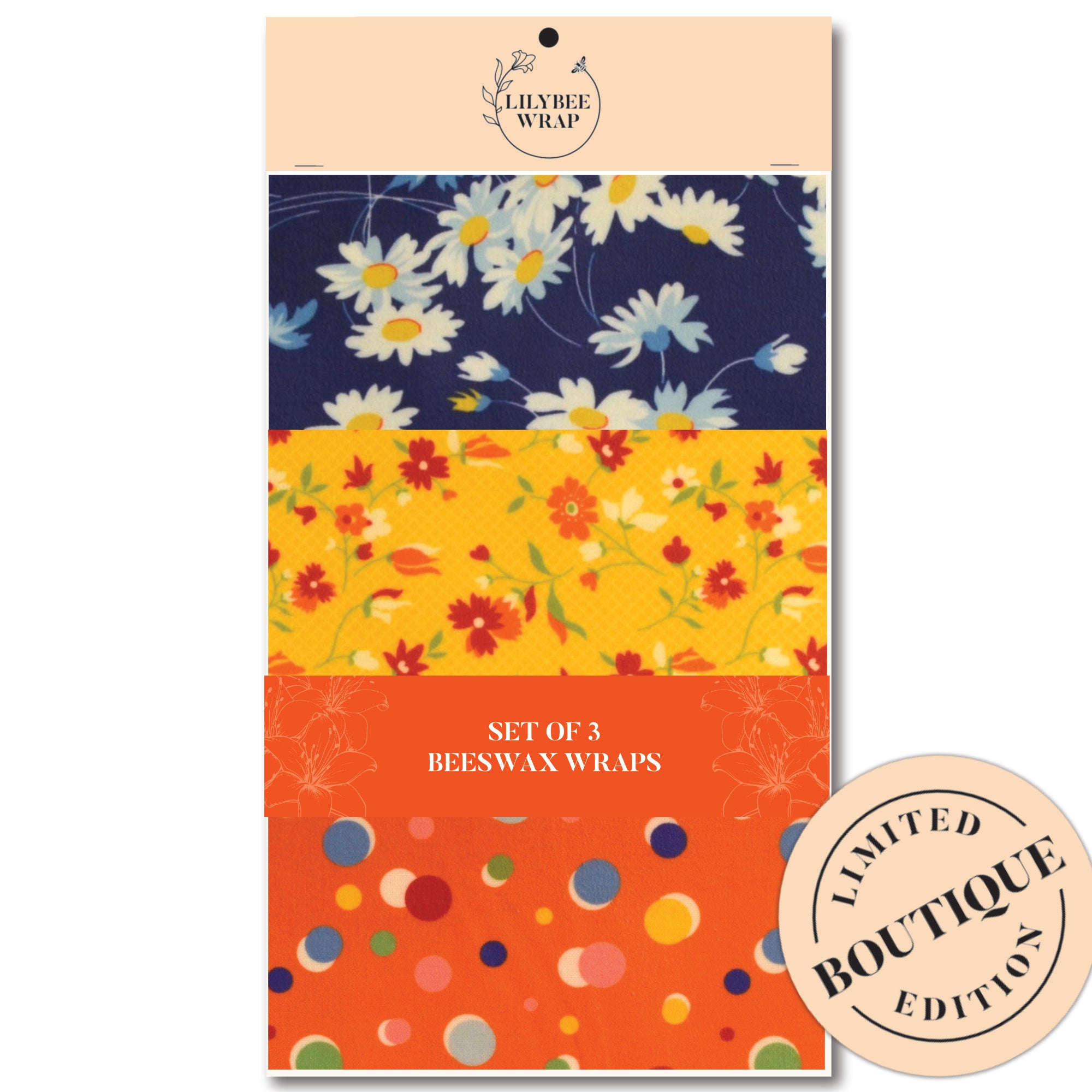 Organic Beeswax Food Wraps Set of 3 - Reusable Eco-Friendly Sustainable Food Storage for Sandwiches, Fruits & Cheese - Perfect for Picnics, Lunch Boxes & Zero Waste Kitchen