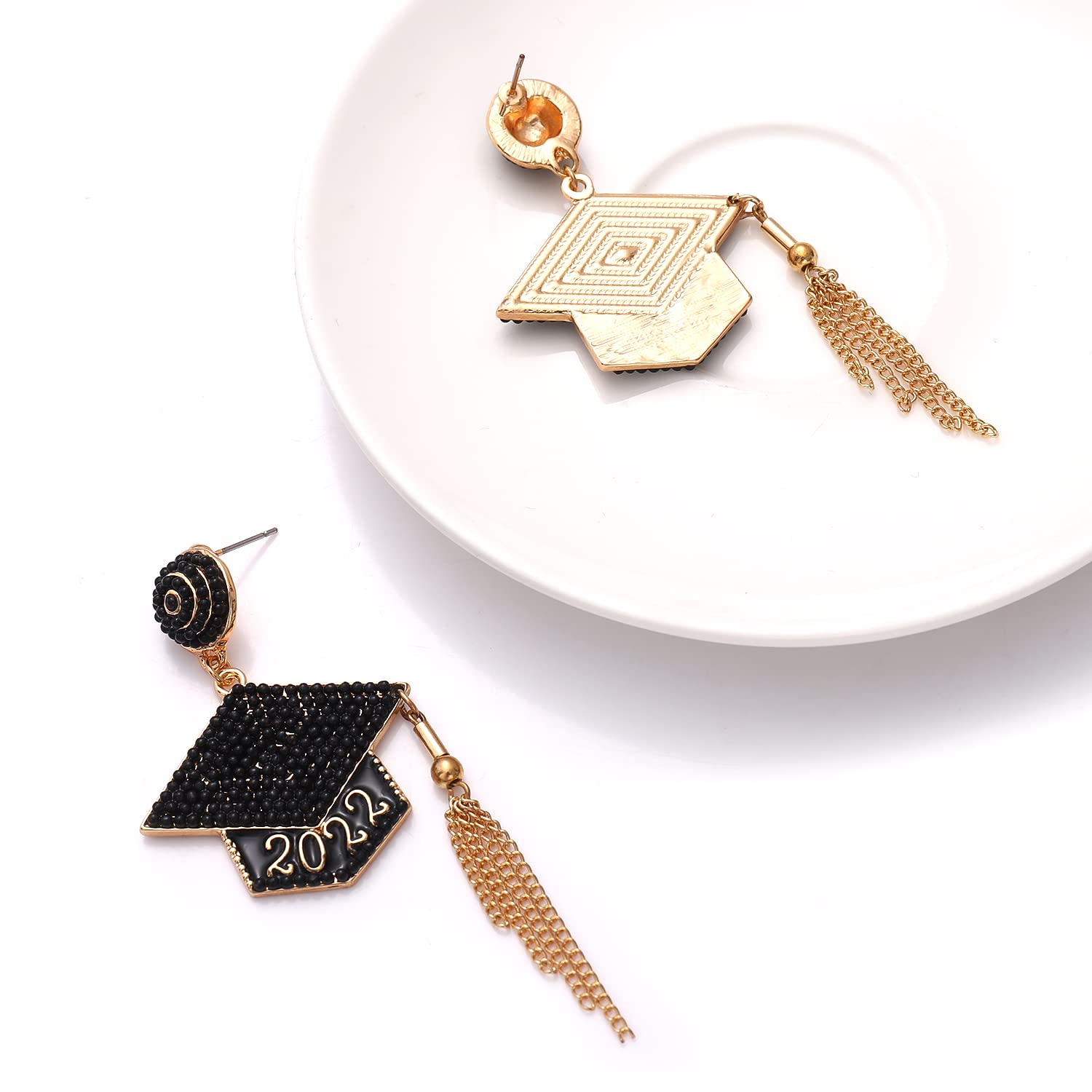 2024 Graduation Gifts for Women - Handmade Beaded Graduation Cap Dangle Drop Earrings | Perfect High School & College Graduation Jewelry Gift | Commencement Ceremony, Graduation Party & Special Occasion Wear