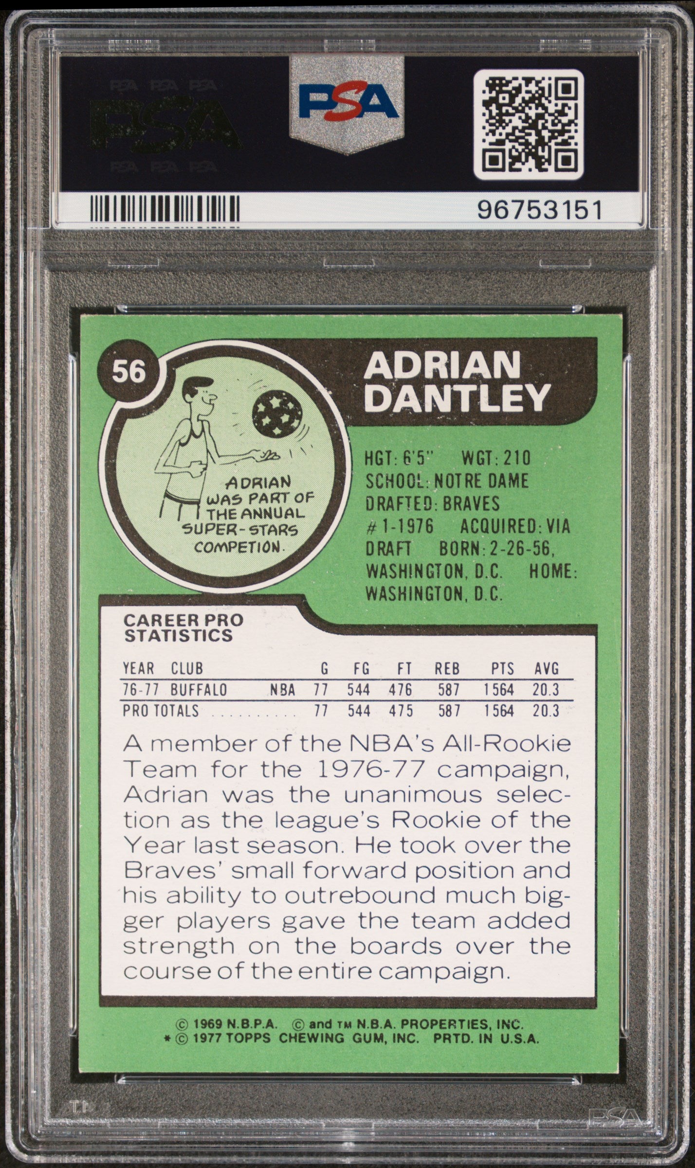 1977 Topps Adrian Dantley #56 PSA 7 Graded Basketball Card - Vintage NBA Collectible for Sports Memorabilia Fans & Card Collectors - Perfect for Display, Investment, and Trading