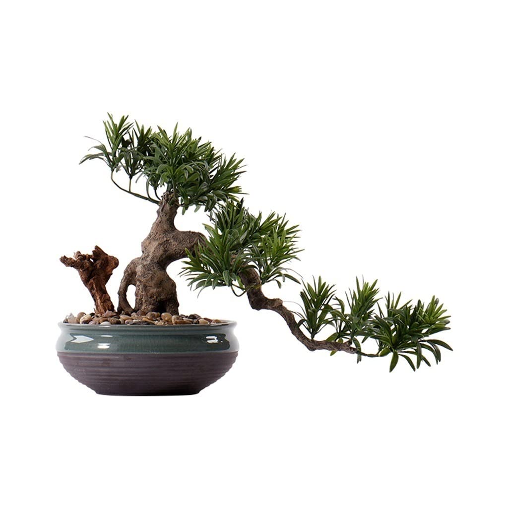 Artificial Bonsai Tree - Realistic Fake Pine Plant in Ceramic Pot with Pebbles for Home & Office Desk Decor | Perfect for Living Room, Office Desk, and Indoor Greenery Decoration