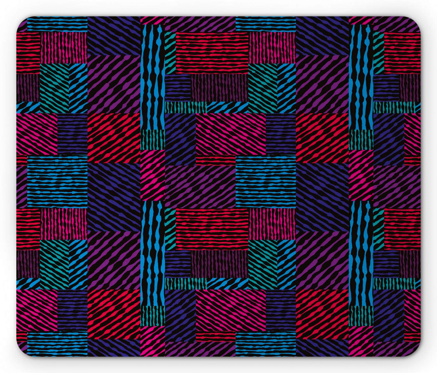 Ambesonne Abstract Mouse Pad - Trippy Patchwork Modern Wavy Lines Design, Non-Slip Rubber Base, Vivid Color Stripes Pattern, Standard Size Rectangle Mousepad for Office & Gaming (Multicolor) - Perfect for Computer Workstations, Home Desks & Gaming Setups
