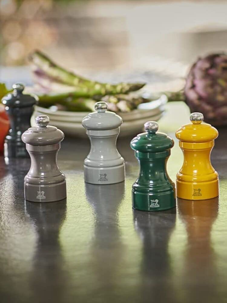 Peugeot Bistro 4-Inch Adjustable Salt Grinder - Stainless Steel & Beechwood Manual Salt Mill with Pre-Filled Rock Salt - Sustainable Elegant Kitchenware for Cooking, Dining & Gifting (Smoked Grey)