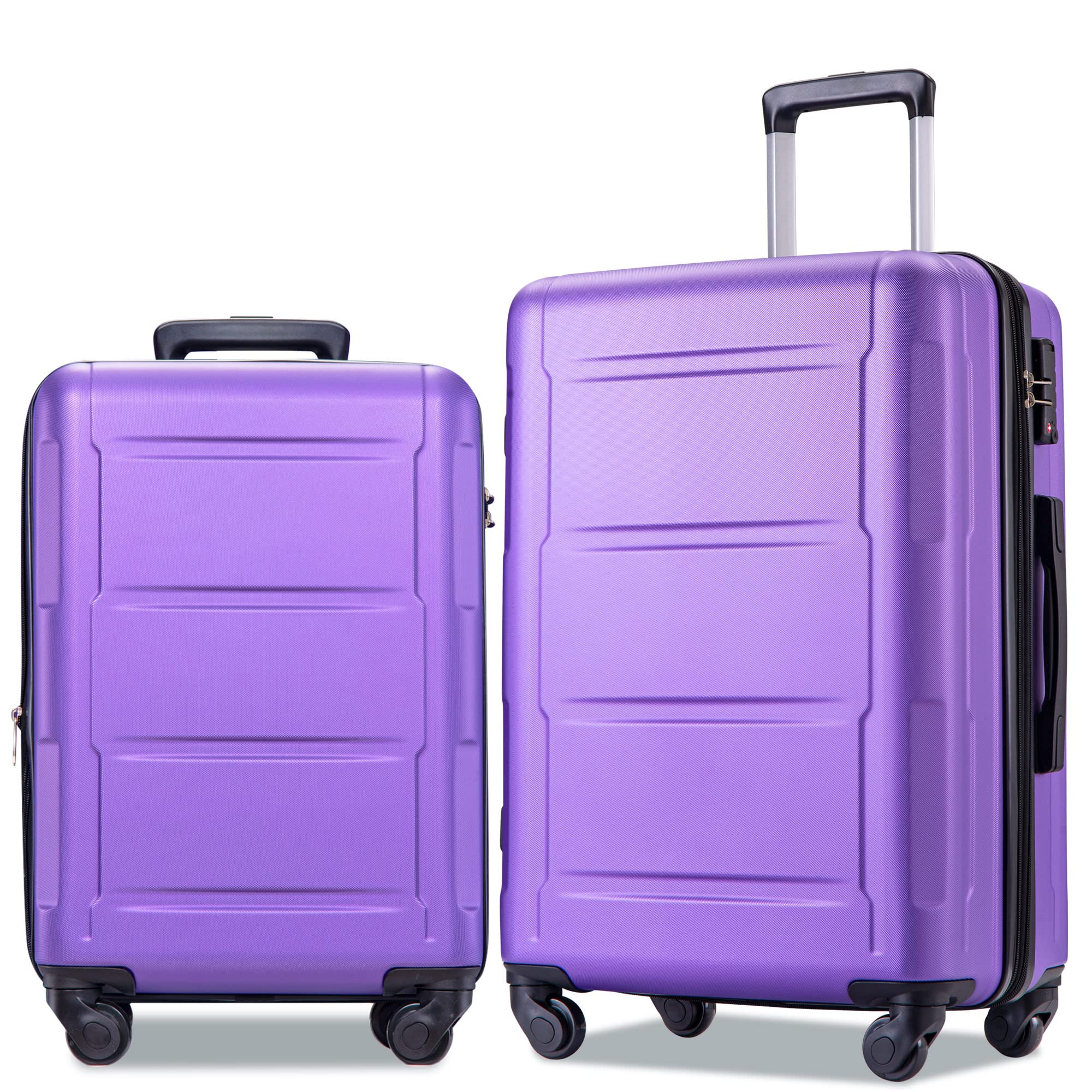 Merax Expandable Spinner Wheels 2-Piece Lightweight ABS Luggage Set with TSA Lock (20+24 Inch) - Purple Black | Perfect for Air Travel & Business Trips