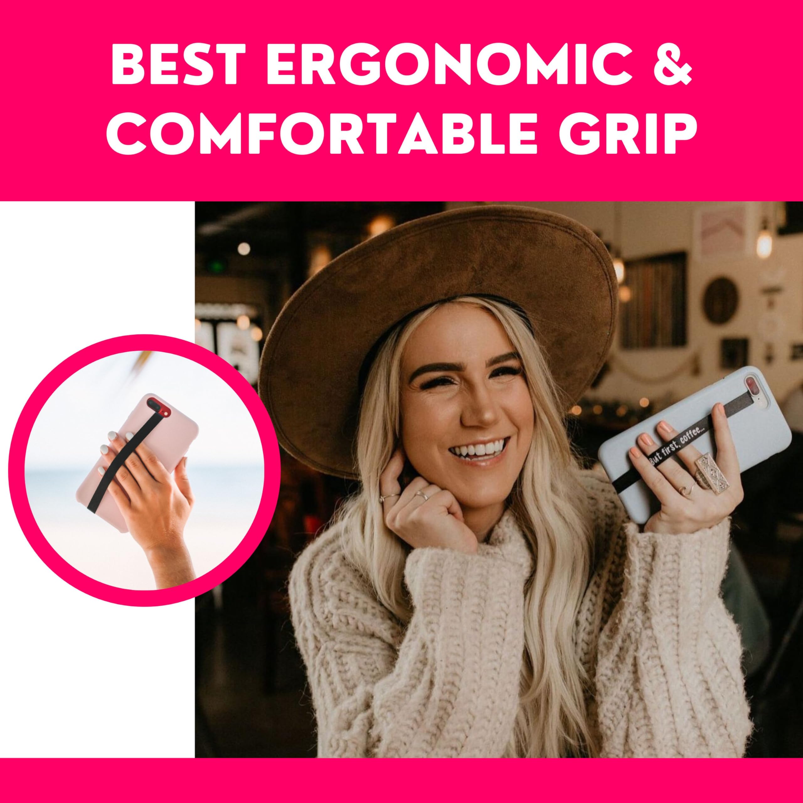 Non-Elastic Phone Grip Strap Holder for Hands - Small Lightweight Discreet Finger Loop for Cell Phones | Perfect for One-Handed Use, Gaming, and Preventing Drops