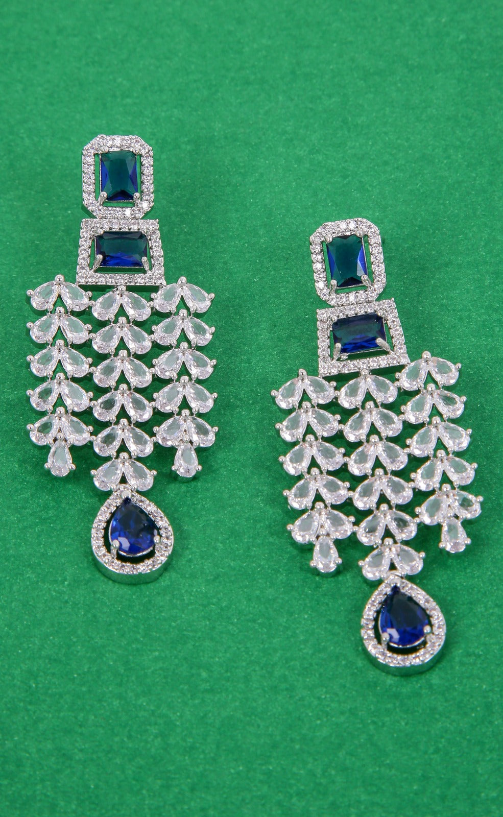 American Diamond Silver Plated Handcrafted Stone Studded Leaf Drop Earrings (E968) - Elegant Dangle Jewelry for Women, Perfect for Parties, Weddings & Special Occasions