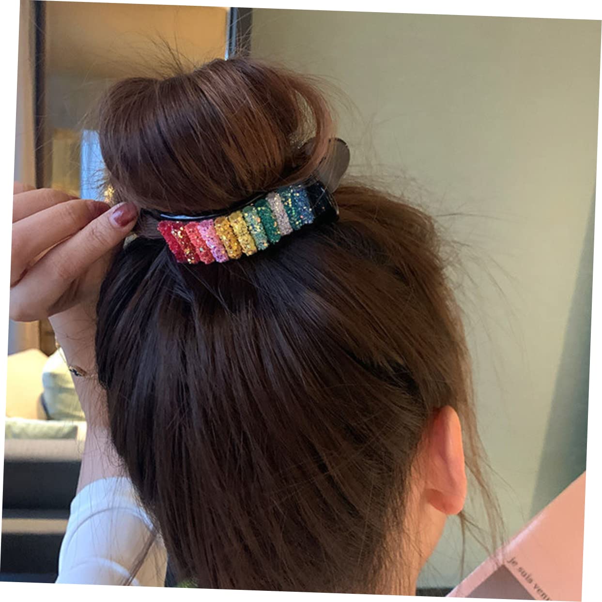 LALAFINA Rainbow Hair Claw Clips 2 Pack - Non-Slip Interlocking Teeth Hair Clips for Women, Hair Accessories for Updos, Ponytails & Bun Hairstyles - Perfect for Parties, Weddings & Everyday Use
