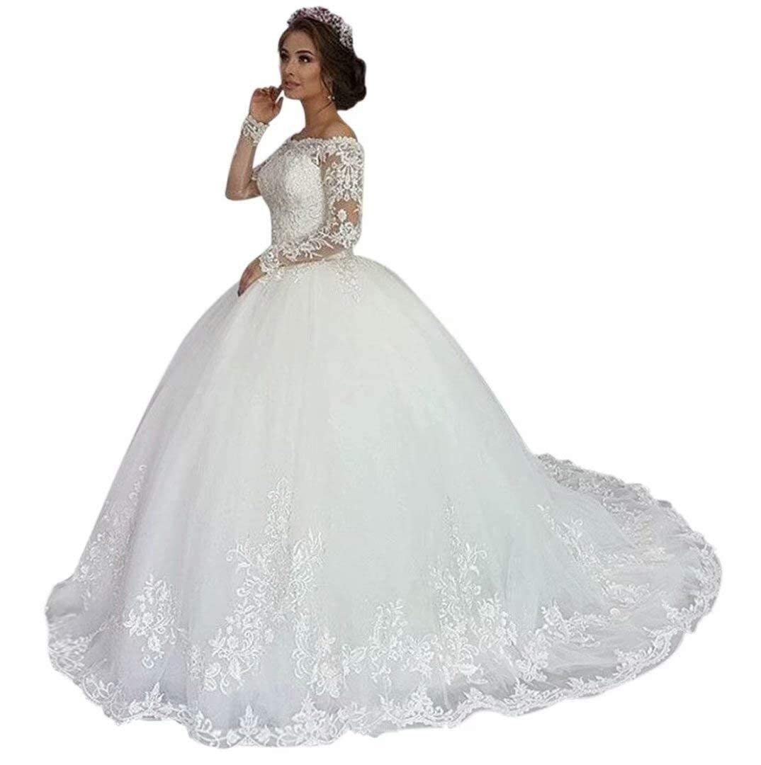 Elegant Long Sleeve Lace Wedding Dress for Women - Romantic Applique Bridal Gown for Church, Beach & Outdoor Ceremonies