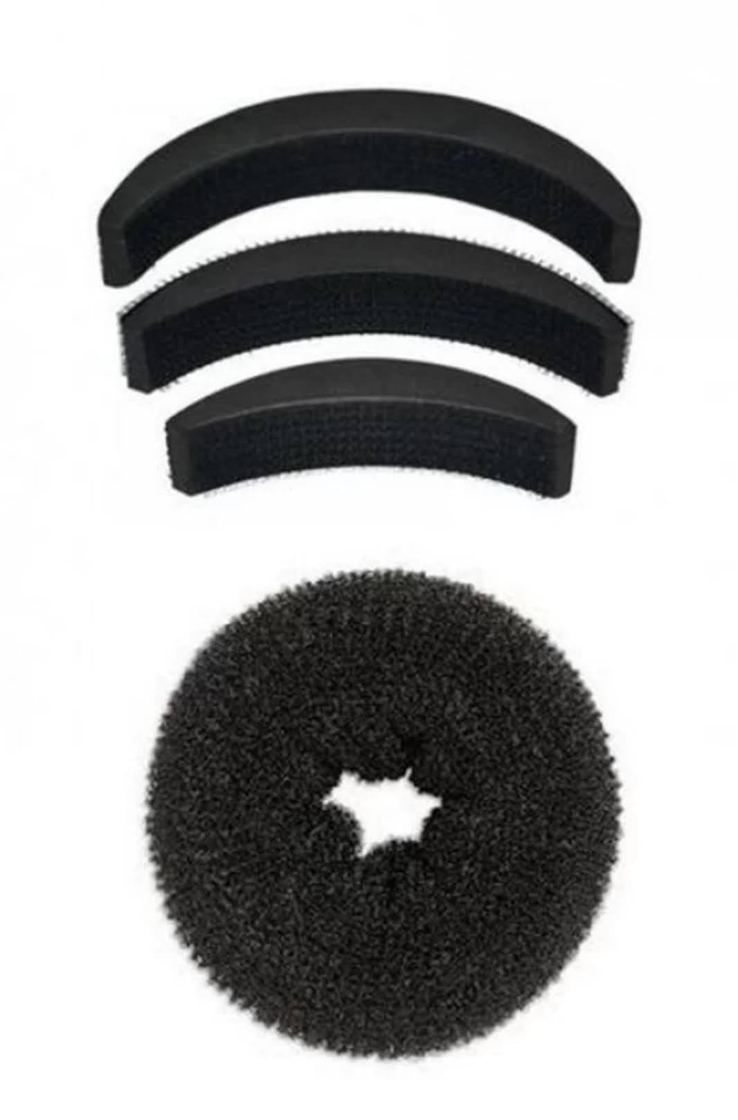 Palmate Donut Bun Maker & Banana Puff Maker - 4 Piece Hair Accessories Set (Black) | Perfect for Updos, Ponytails & Special Occasions