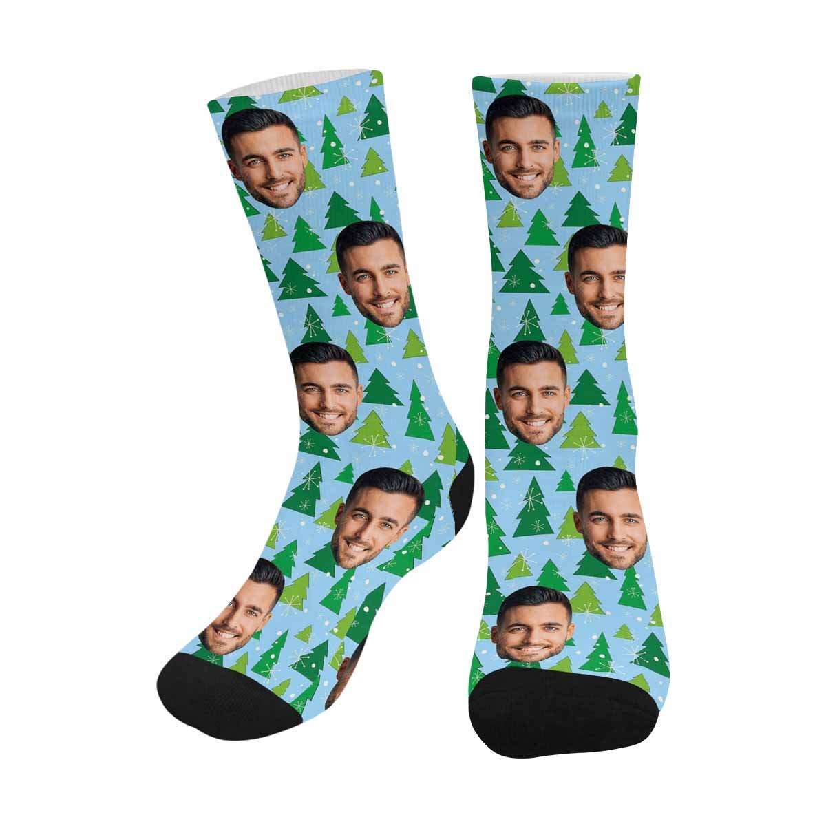 Custom Christmas Tree Face Socks for Men & Women - Festive Green Novelty Holiday Socks for Christmas Gifts, Parties & Winter Celebrations