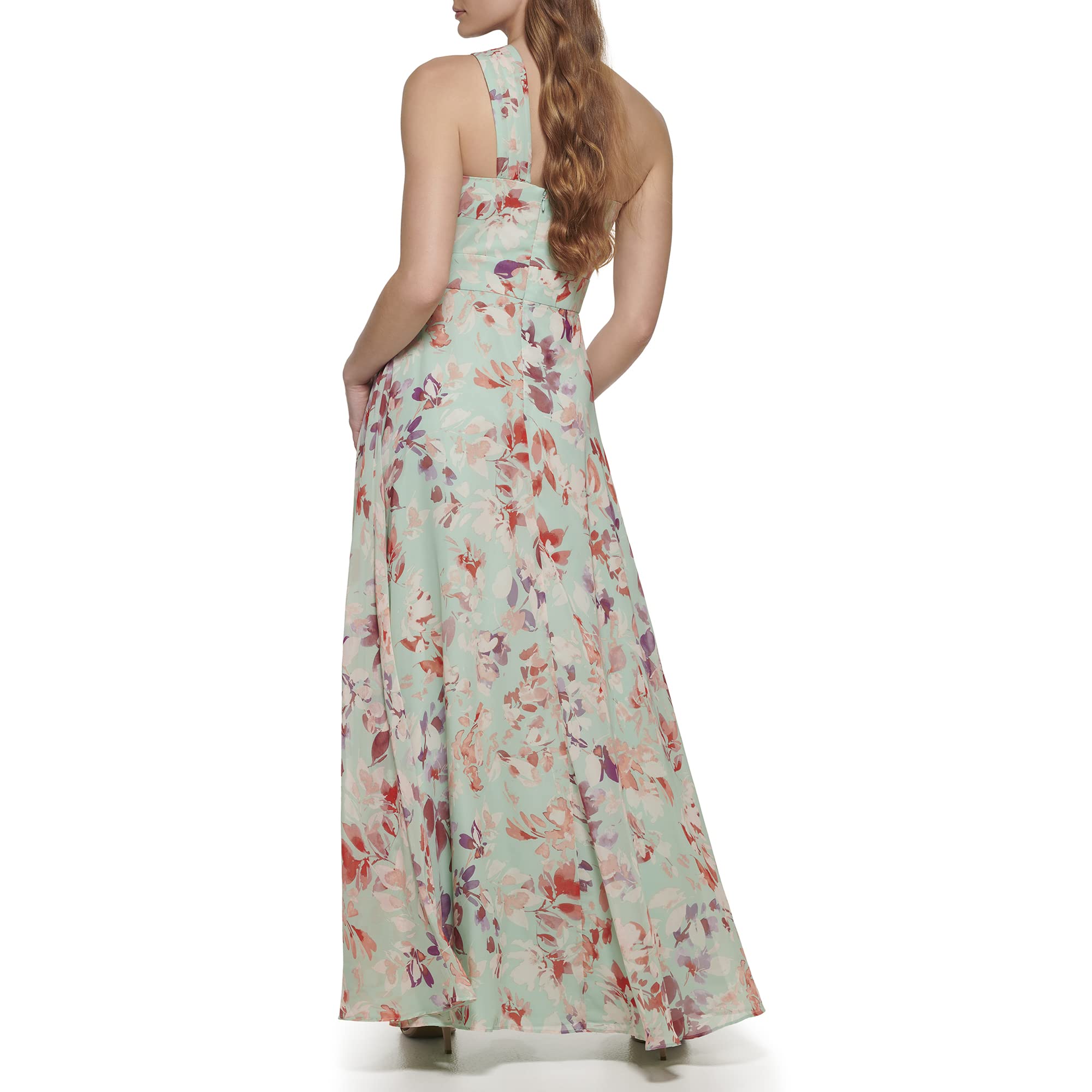 Eliza J Women's Elegant Printed Chiffon Sleeveless Asymmetrical One Shoulder Gown Dress for Cocktail Party & Evening Occasions