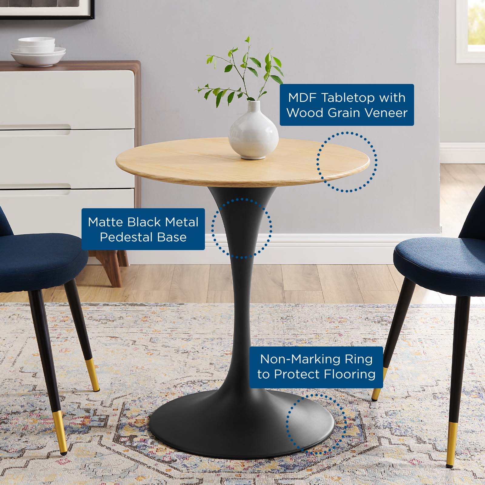 Lippa 28 Inch Solid Wood Dining Table for Kitchen & Dining Room - Rustic Farmhouse Style Round Table for Family Meals & Entertaining