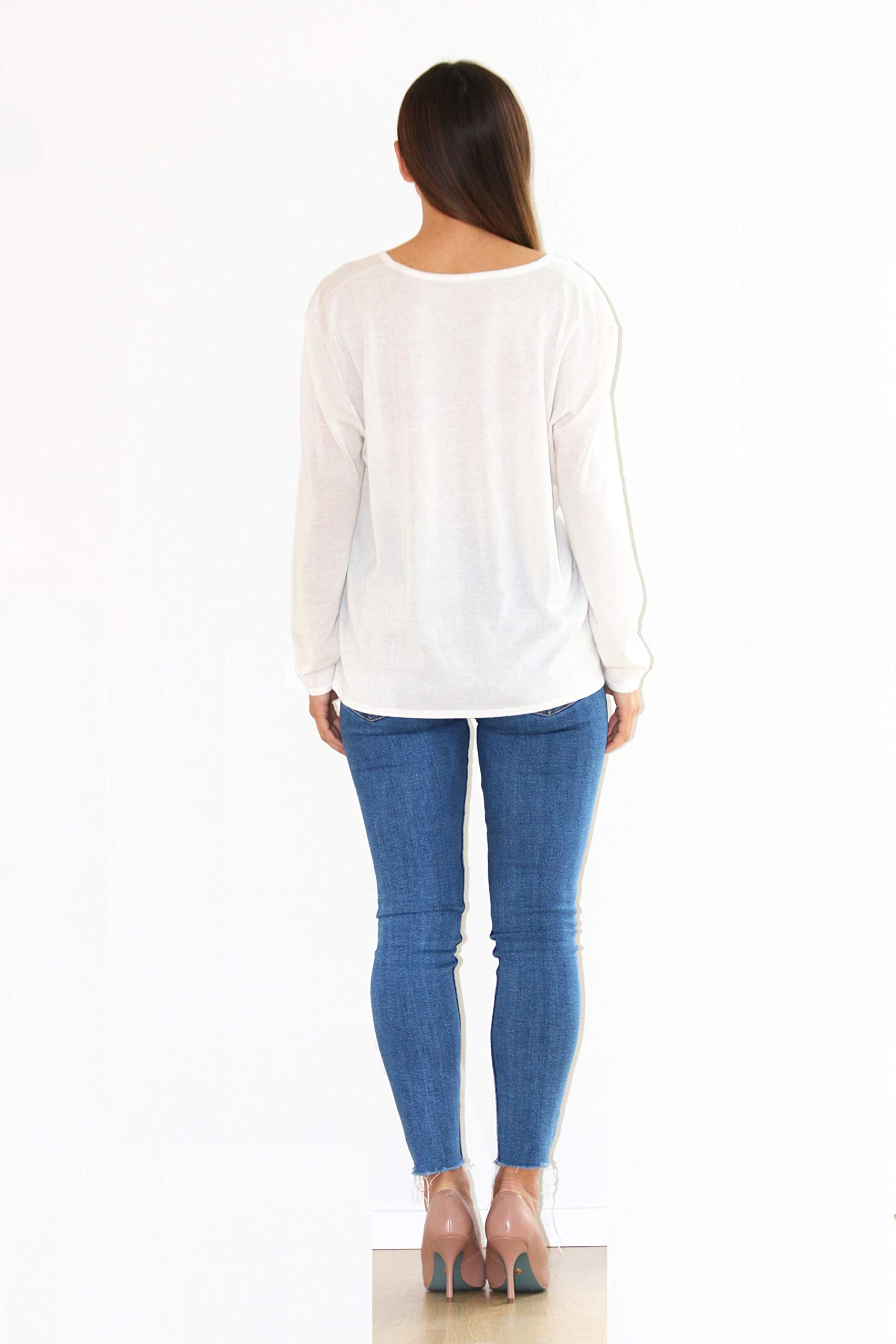 Women's Loose V-Neck T-Shirt - Soft Oversized White Cotton Top for Casual Wear & Layering | Perfect for Everyday Outfits, Lounge & Street Style