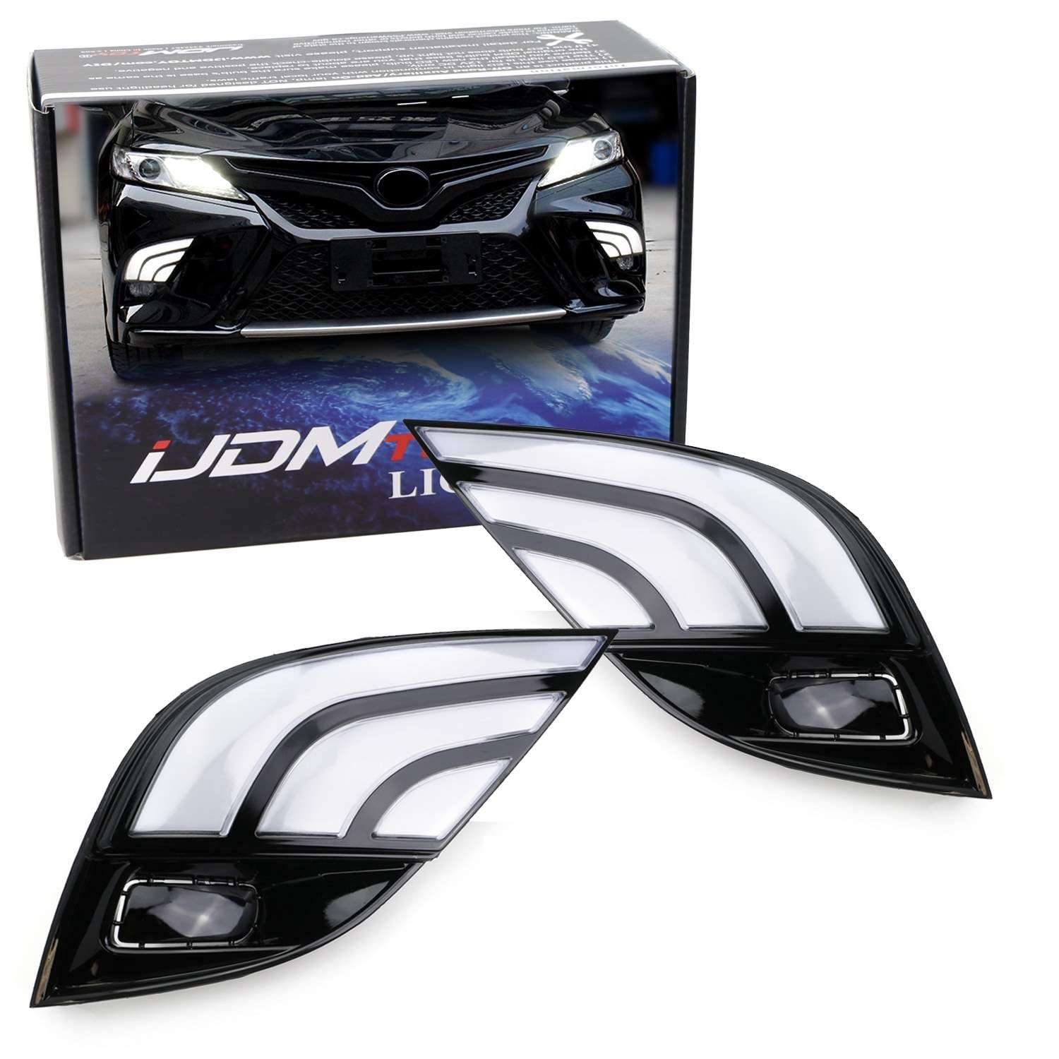 iJDMTOY Switchback LED Daytime Running Lights Assembly - Compatible with 2018-2020 Toyota Camry SE/XSE/TRD Models | JDM Style White/Amber DRLs with Sequential Turn Signals | Perfect for Night Driving & Car Customization