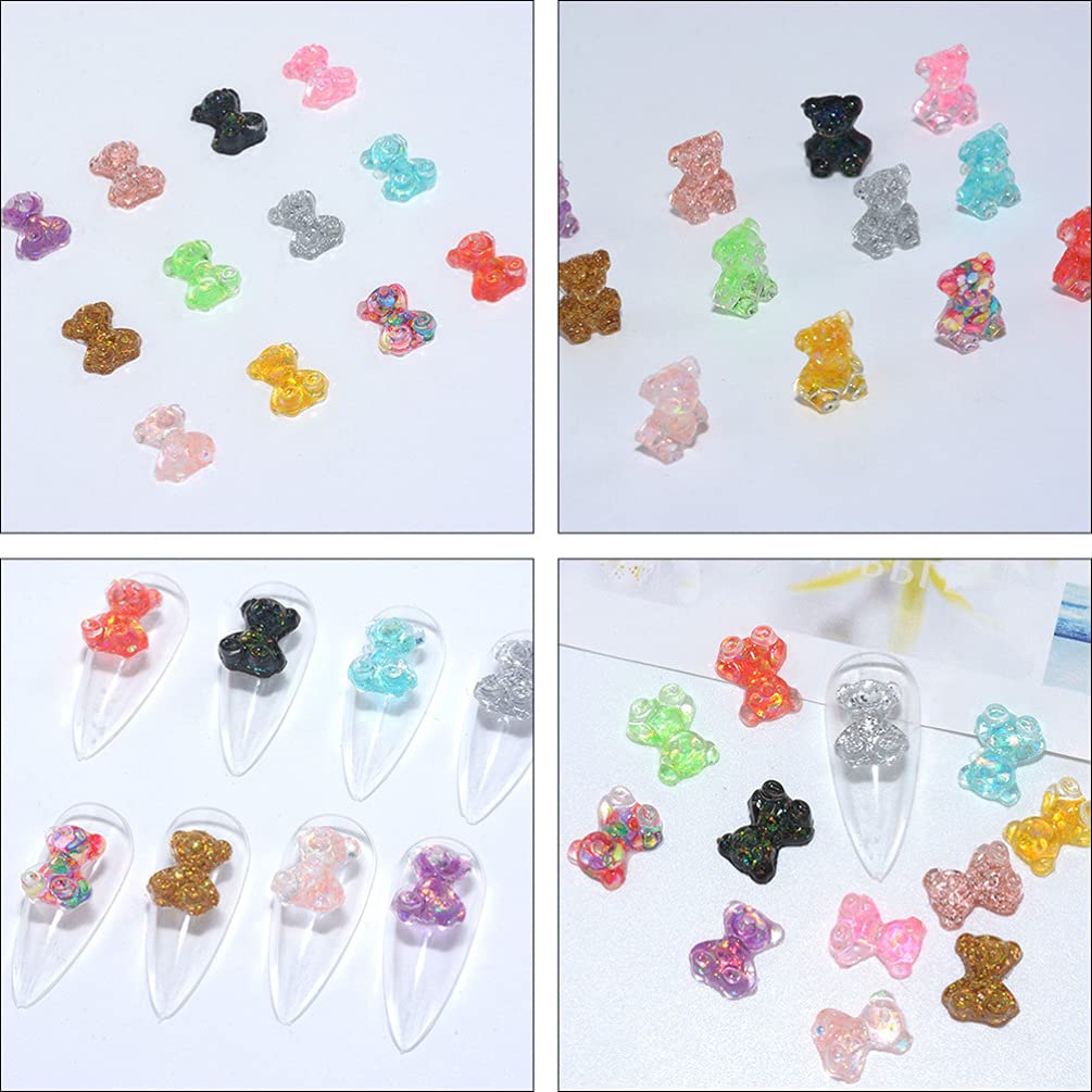 SOIMISS 100pcs Cute Symphony Bear Nail Art Gems - 3D Gummy Bear Rhinestones, Resin Nail Charms & Stickers for DIY Nail Decoration - Perfect for Parties, Weddings, and Salon Nail Designs