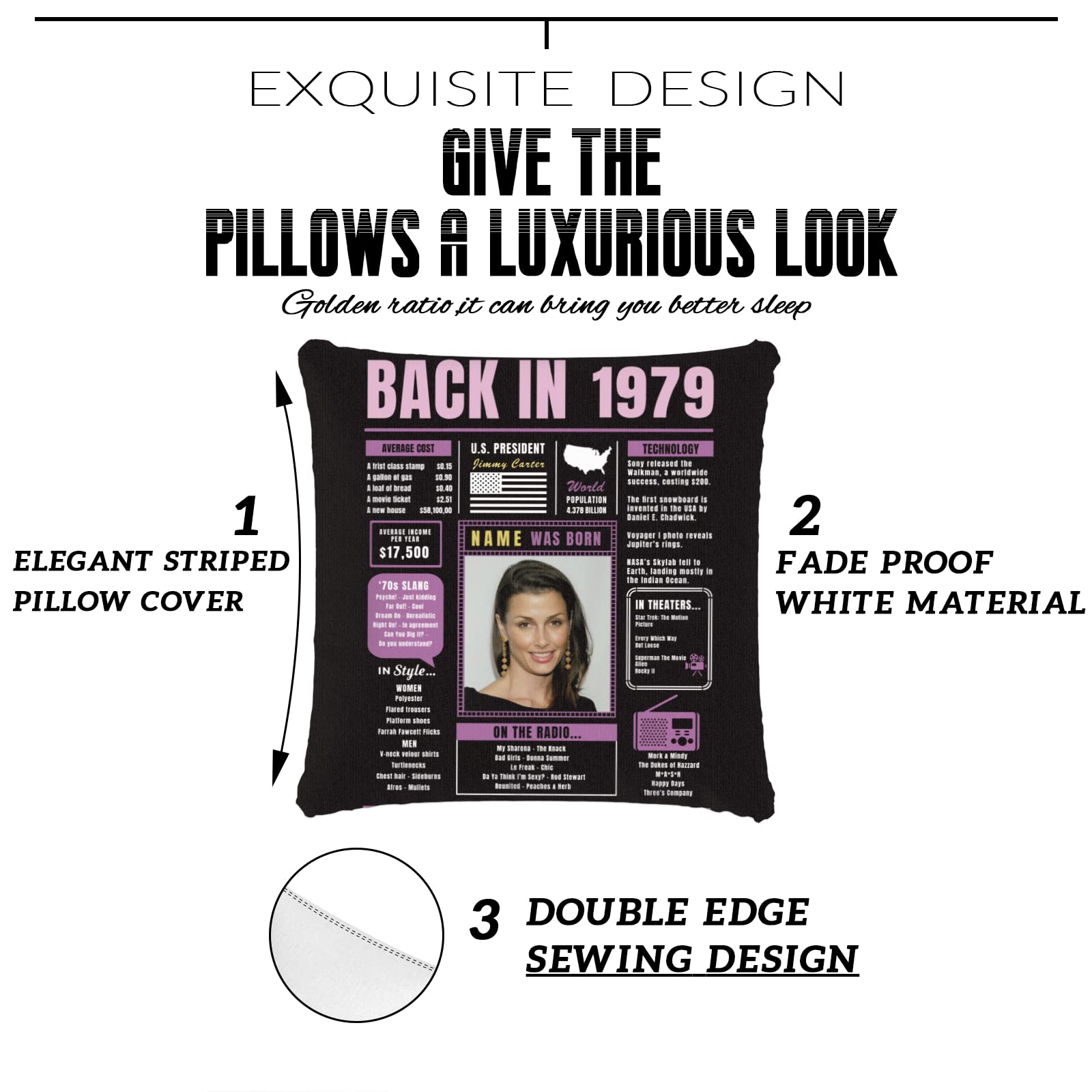 45th Birthday Gifts for Women & Men - Purple Custom Throw Pillow with 1979 Design, Super Soft Sofa Cushion for 45 Year Old Birthday Decorations - Perfect for Couches, Living Room Decor & Birthday Party Gifts