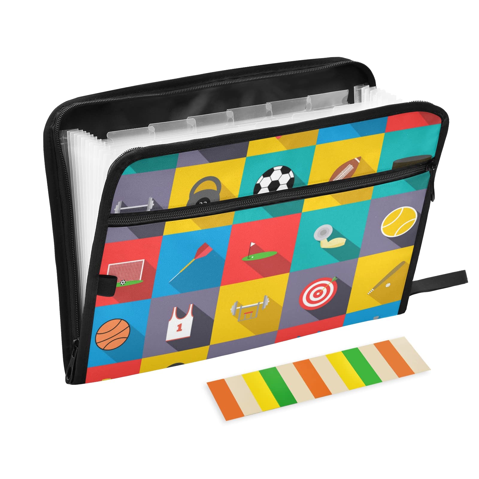UMIRIKO 13-Pocket Expanding File Folder with Sticky Labels - Football Sport Theme Accordion Organizer for A4 Letter Size Documents - Zipper Closure for School, Office & Travel Use