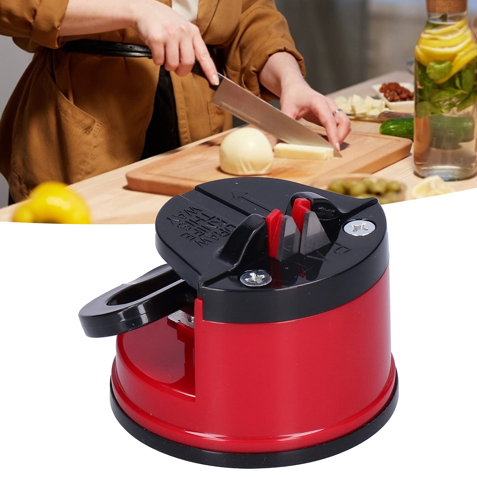 Premium Knife Sharpening Stone - High Hardness Manual Sharpener with Suction Cup for Kitchen Knives & Scissors (Red) - Perfect for Home Cooks & Professional Chefs