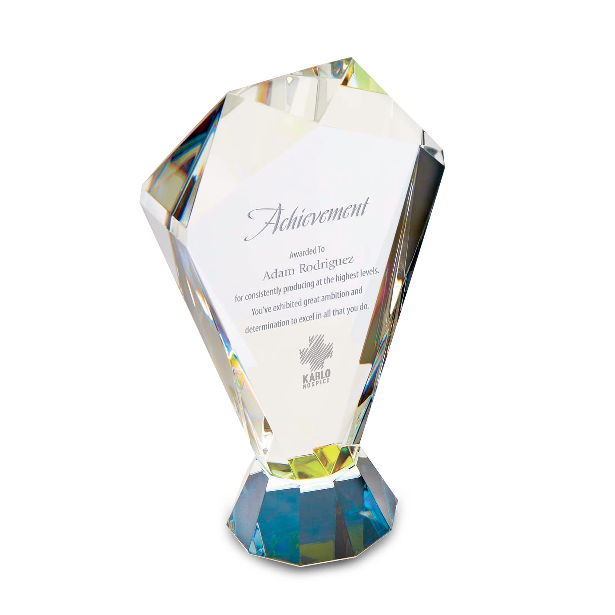 Baudville Custom Engraved Prism Crystal Trophy - Employee Recognition Award with Gift Box - Perfect for Corporate Awards, Milestone Celebrations & Team Appreciation Events