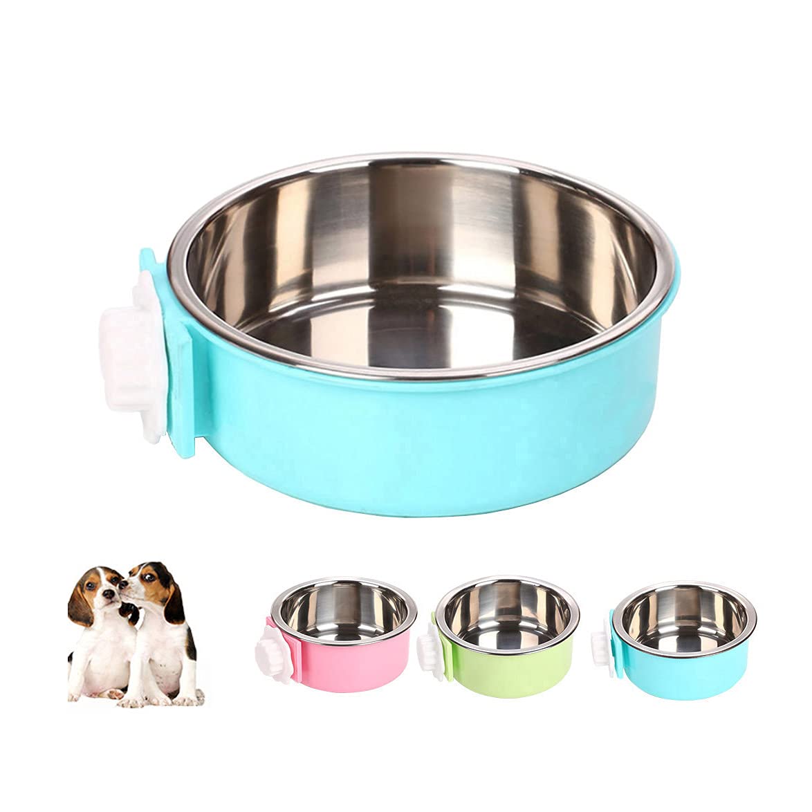 Love Dream Crate Removable Stainless Steel Hanging Pet Bowls - Large Blue Food & Water Feeder for Kennels, Cages & Coops - Perfect for Dogs, Cats, Rabbits & Small Animals | Durable & Easy-Clean for Indoor/Outdoor Use